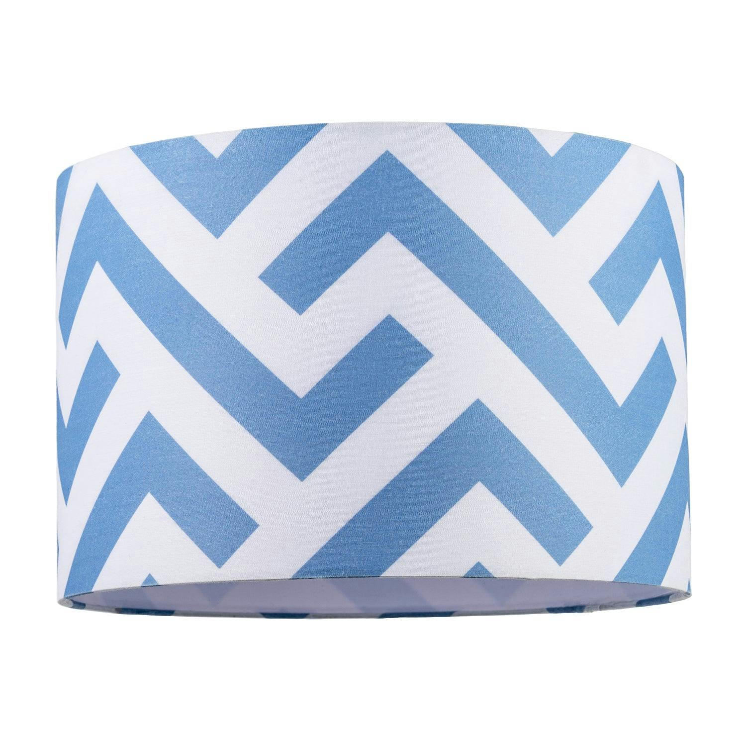Happy Homewares Sky Blue Contemporary Fabric Lamp Shade With Geometric Chevron Pattern