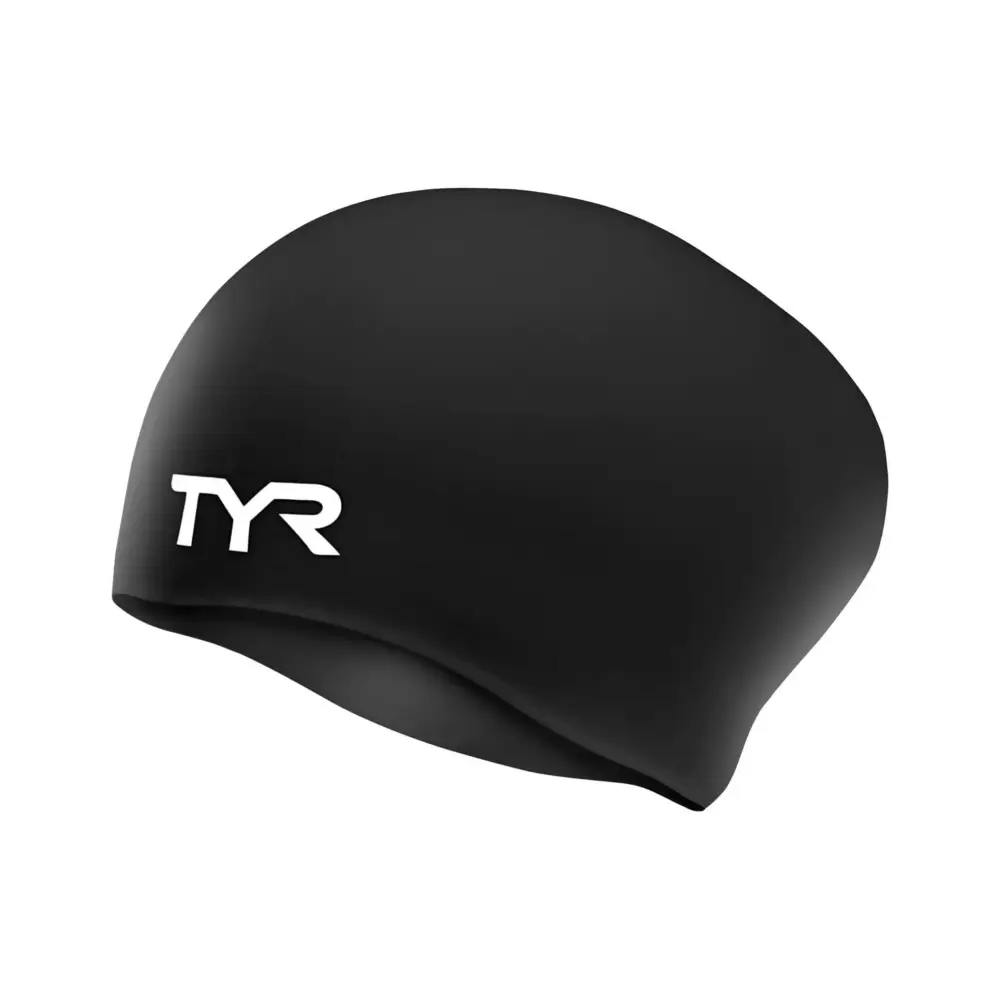 Tyr Black Long Hair Wrinkle-Free Silicone Swim Cap