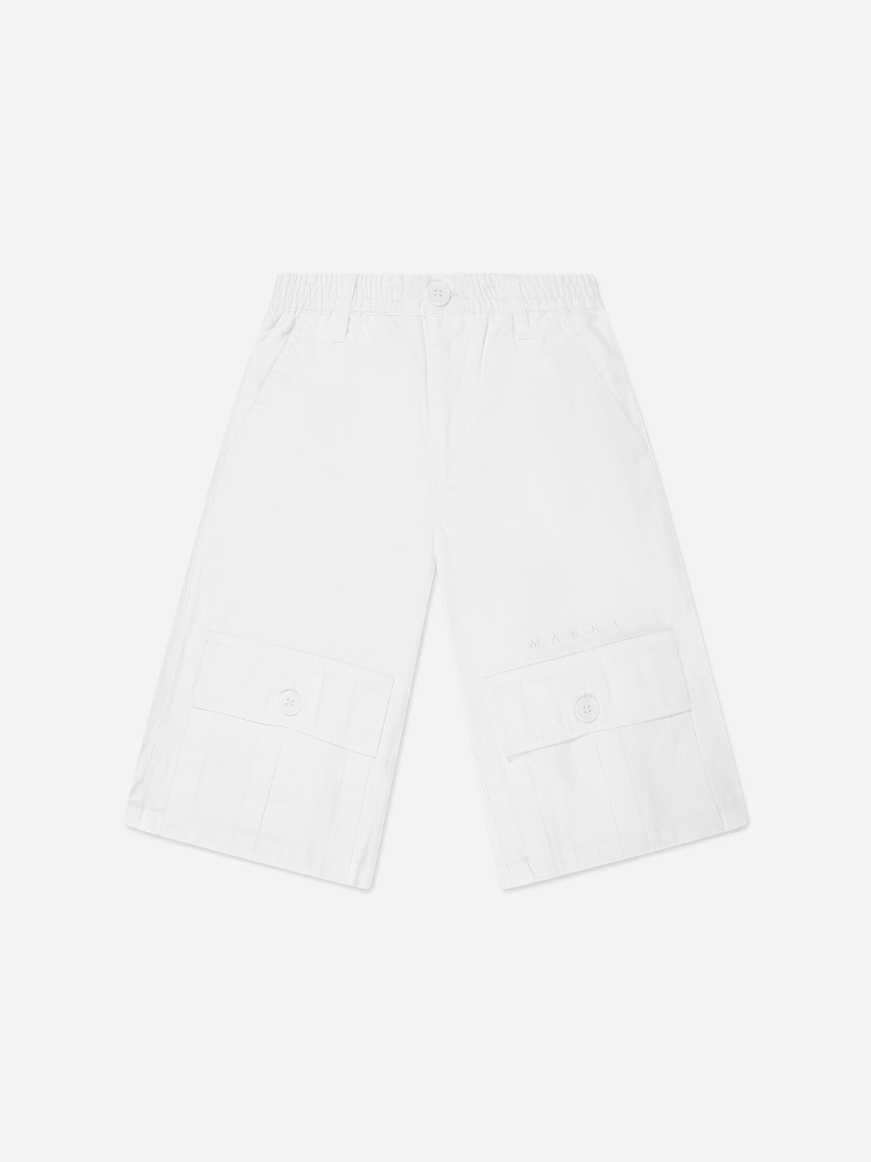 Marni Kids Unisex Kids White Gabardine Pocket Short Pants In - 8 Yrs