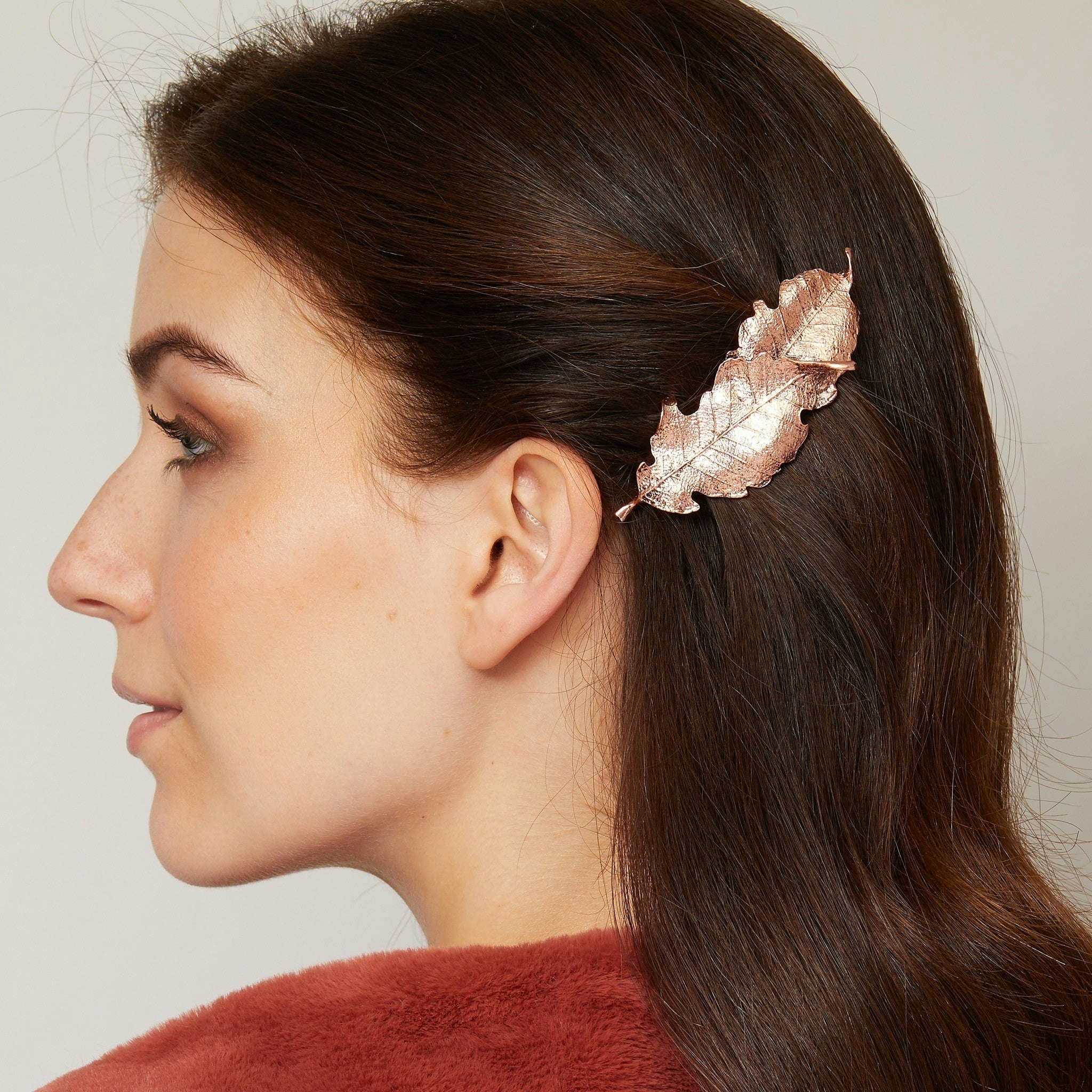 Queenmee Accessories Gold Leaf Hair Barrette - Rose