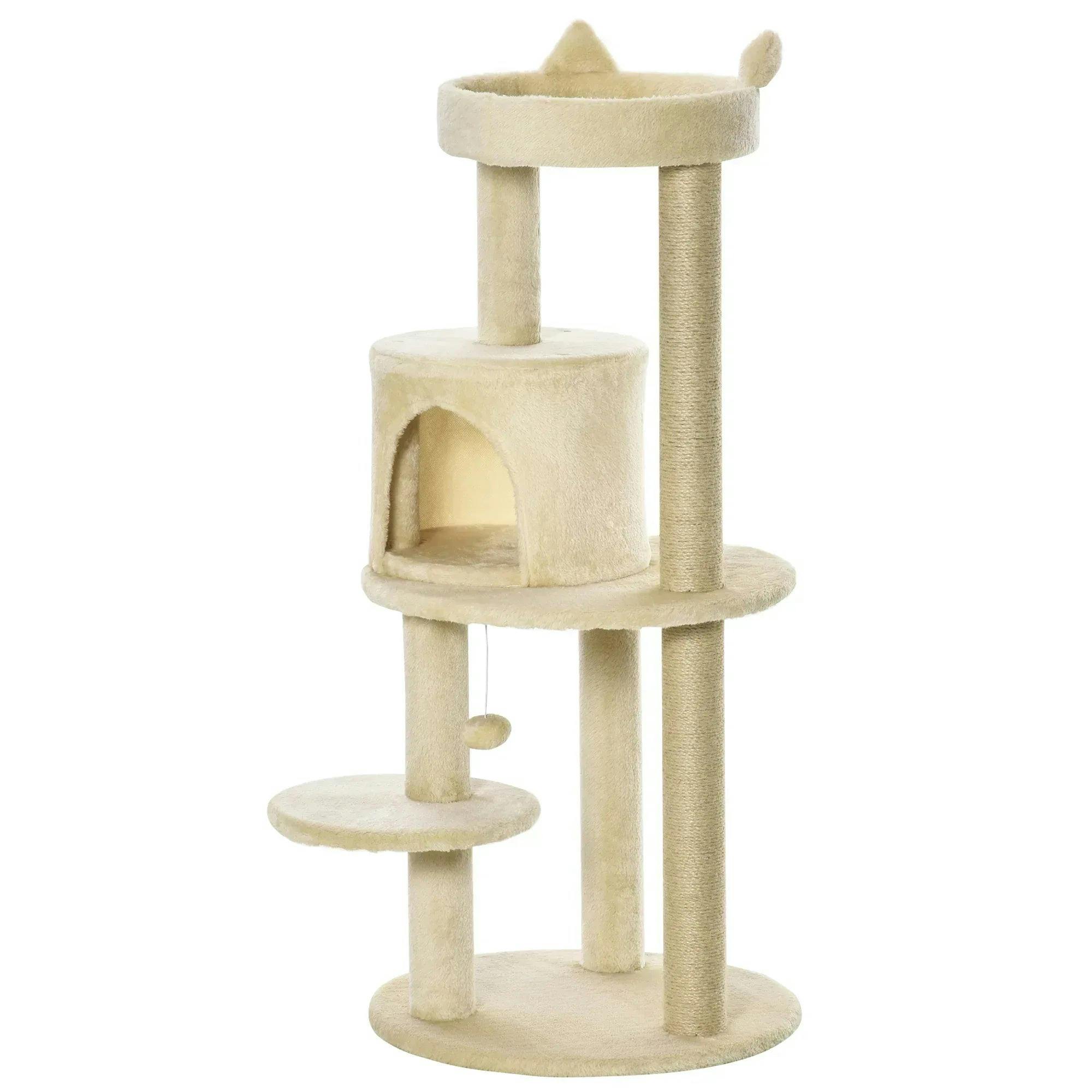 PawHut 3-Tier Cat Activity Tree - Beige Cream - Scratching Posts Kitten House - Image 6