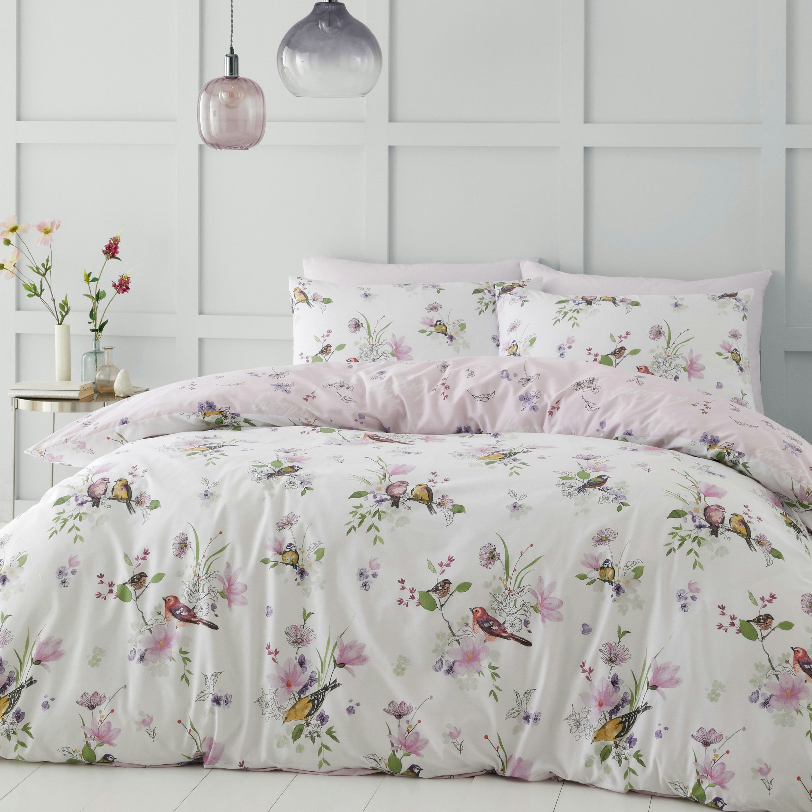 Rackhams Pink Songbird Reversible Duvet Cover Set - Single