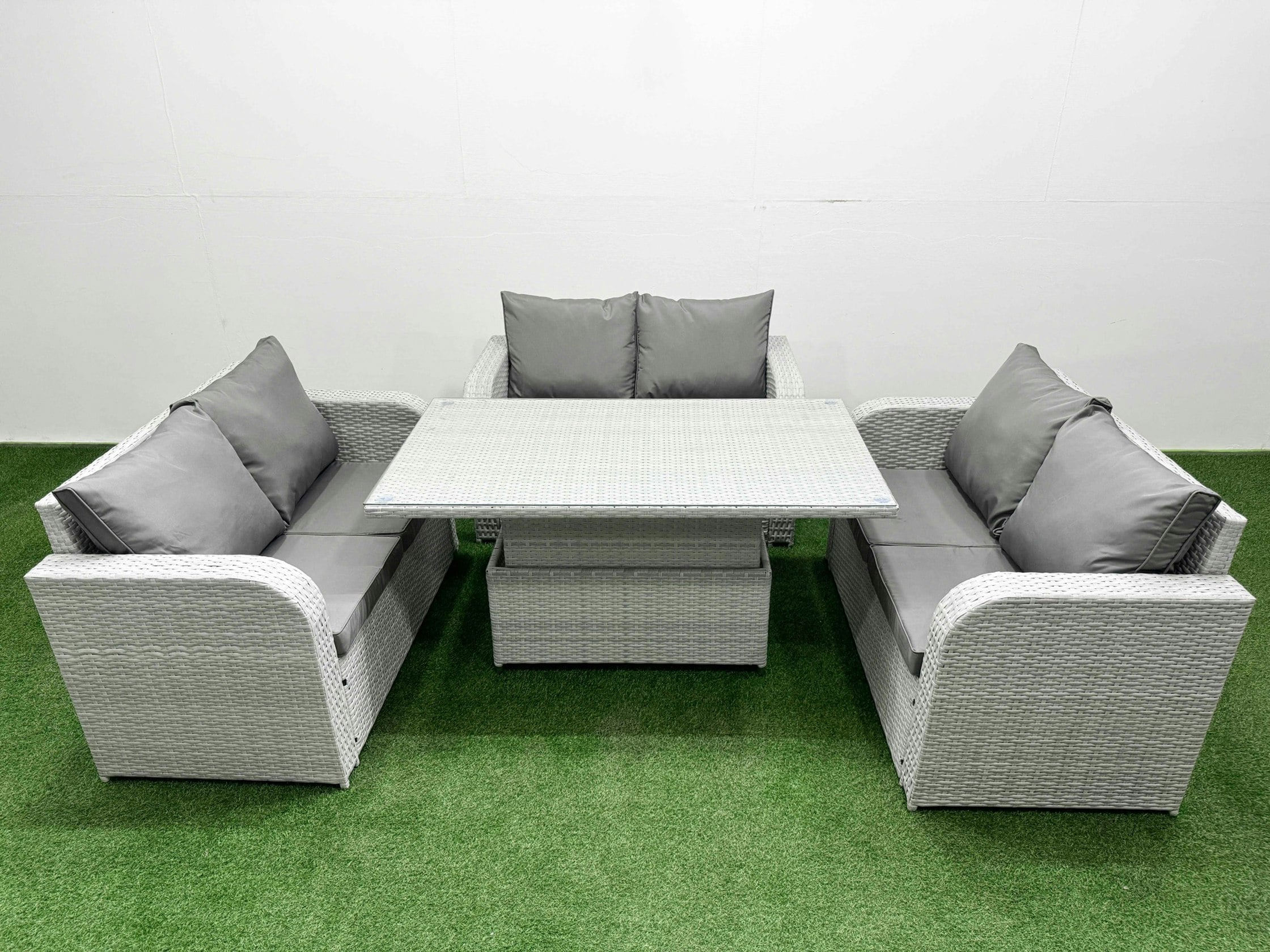 Fimous Light/Grey 6 Seater Pe Wicker Rattan Furniture Sofa Sets With Adjustable Lifting Dining Or Coffee Table 2 Seater Love Sofa