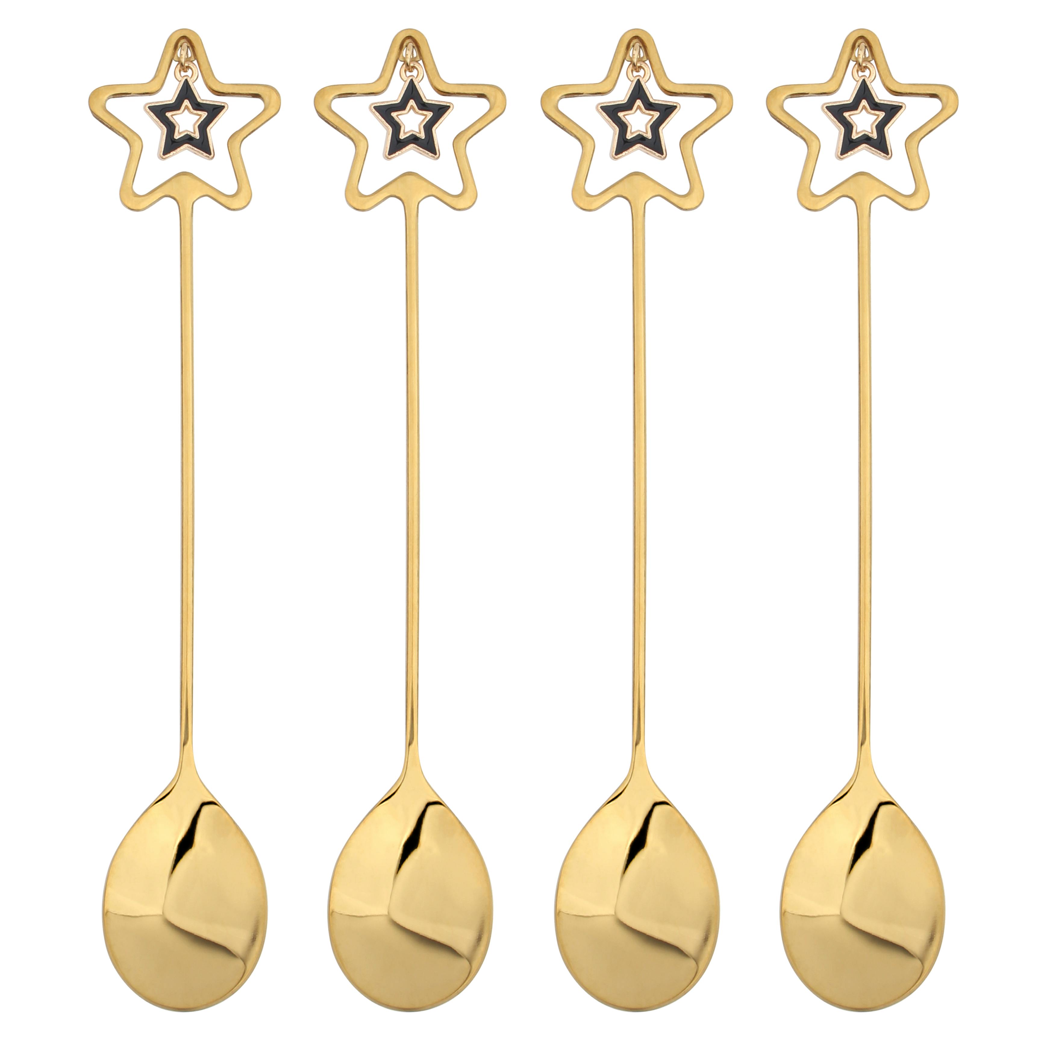 Glim & Glam Gold Glim Glam Tea Spoons Set 18/8 Stainless Steel 4Pc Teaspoon Set Star Christmas Gift