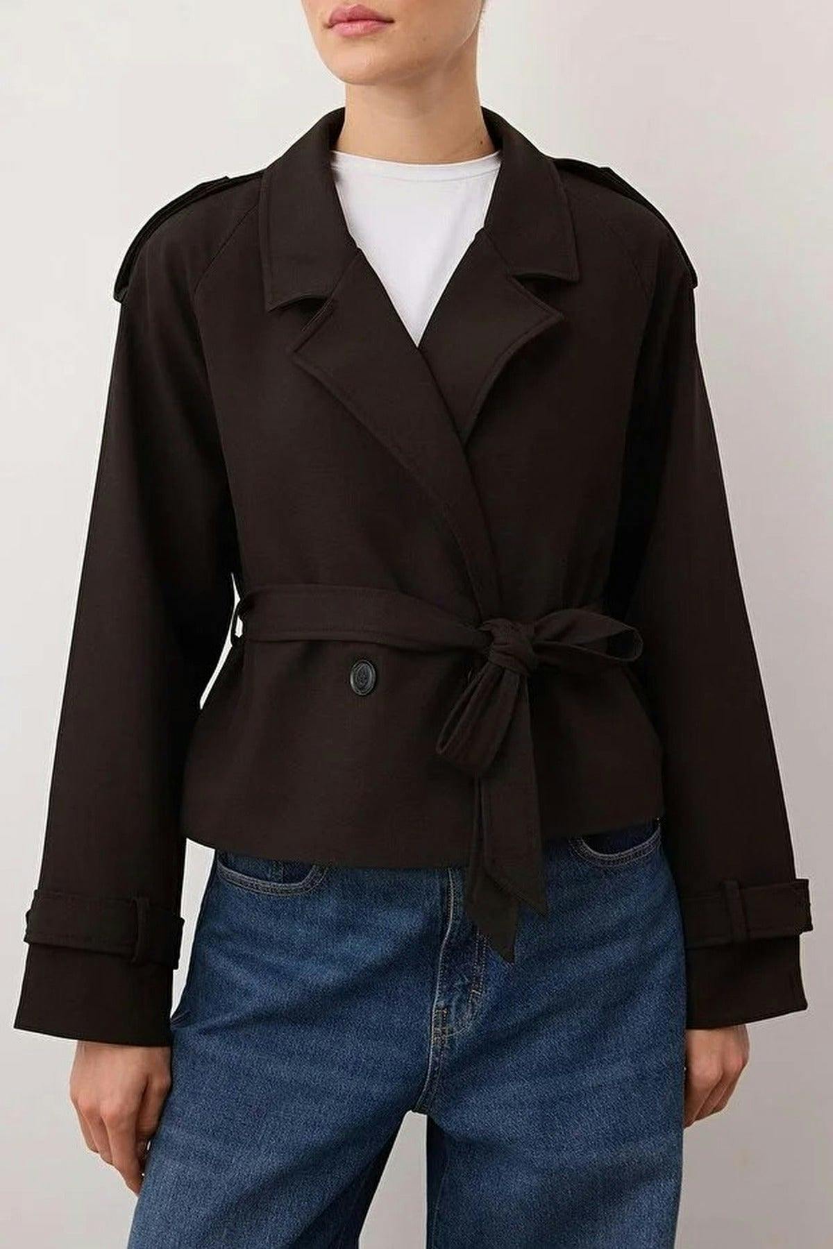 Wovcor Dark/Brown Woven Crop Blazer Jacket - 14