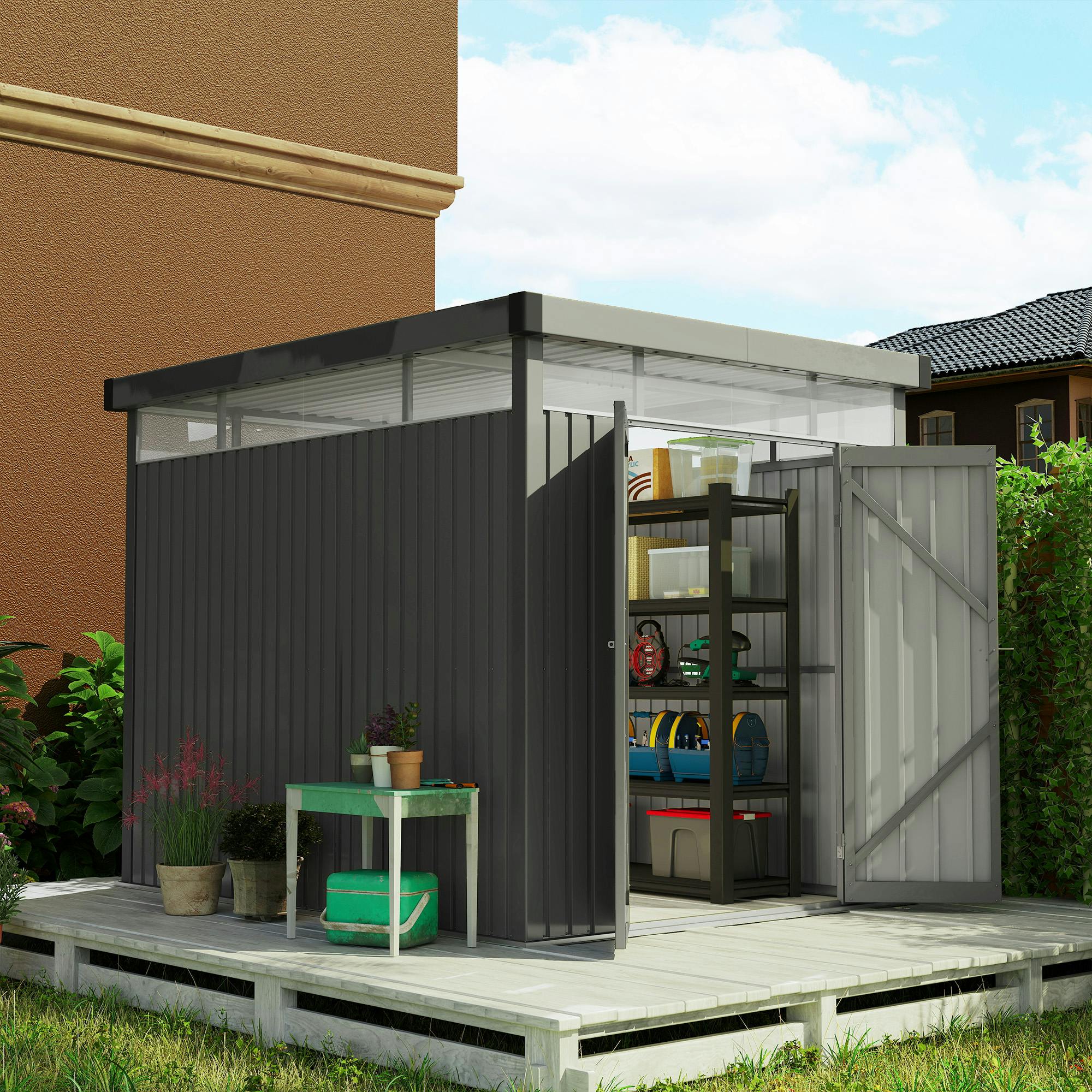 Rackhams Light 5.3 X 8.5Ft Galvanised Steel Garden Shed With Roof Windows