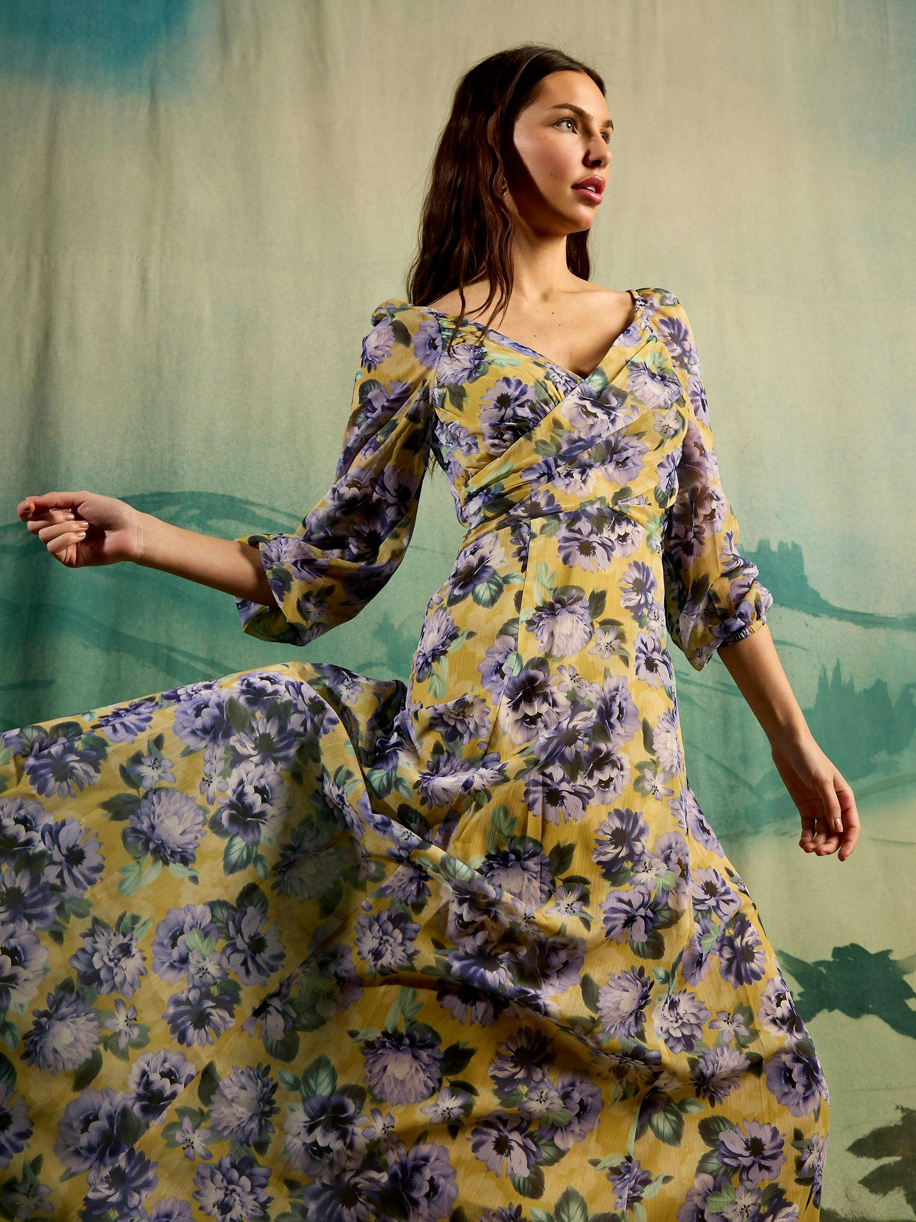 Gwd Yellow/Purple Neave Floral Printed Maxi Dress - Multi - 16