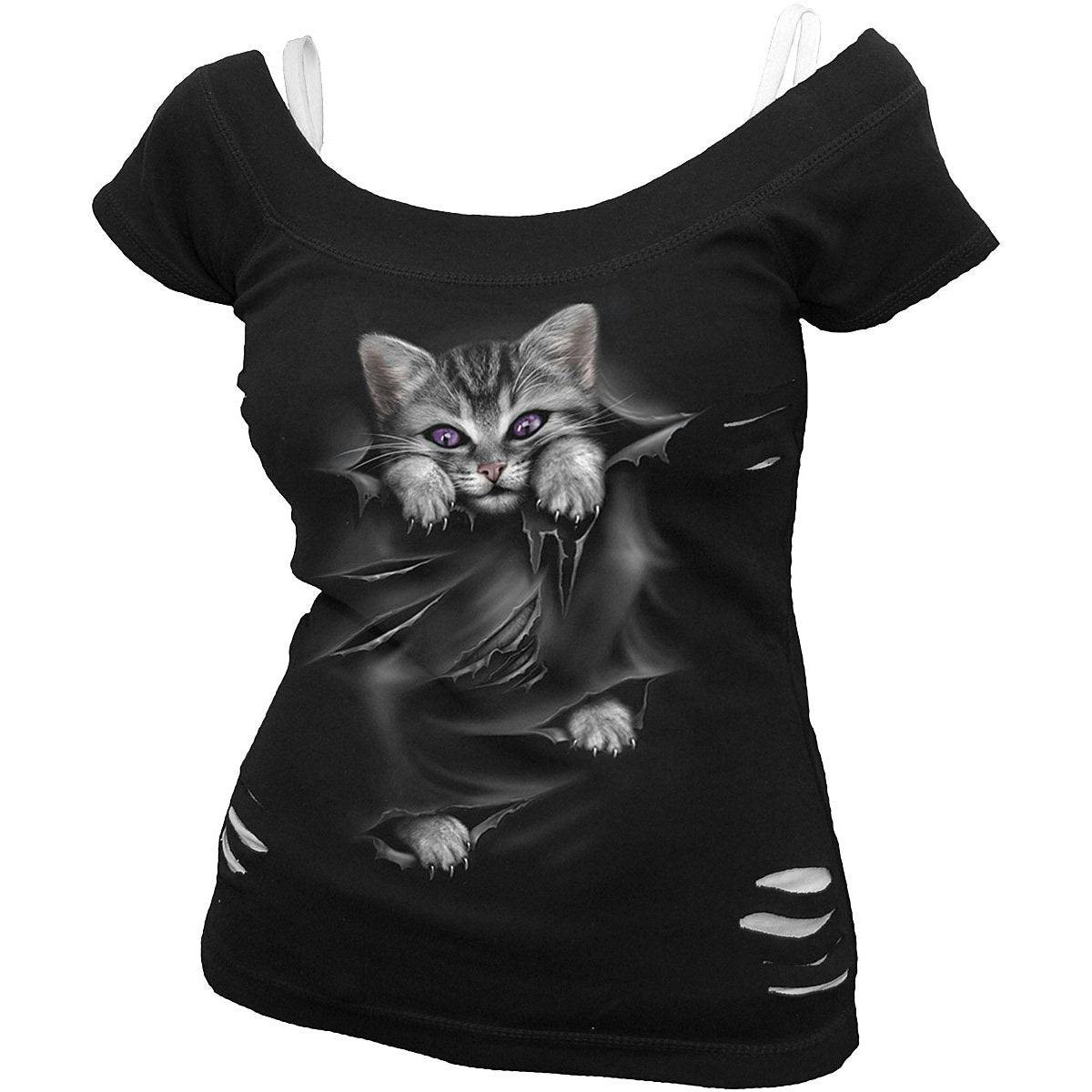 Spiral Direct White/Black Bright Eyes - 2In1 Ripped Top - Xl - Digital - Digital
