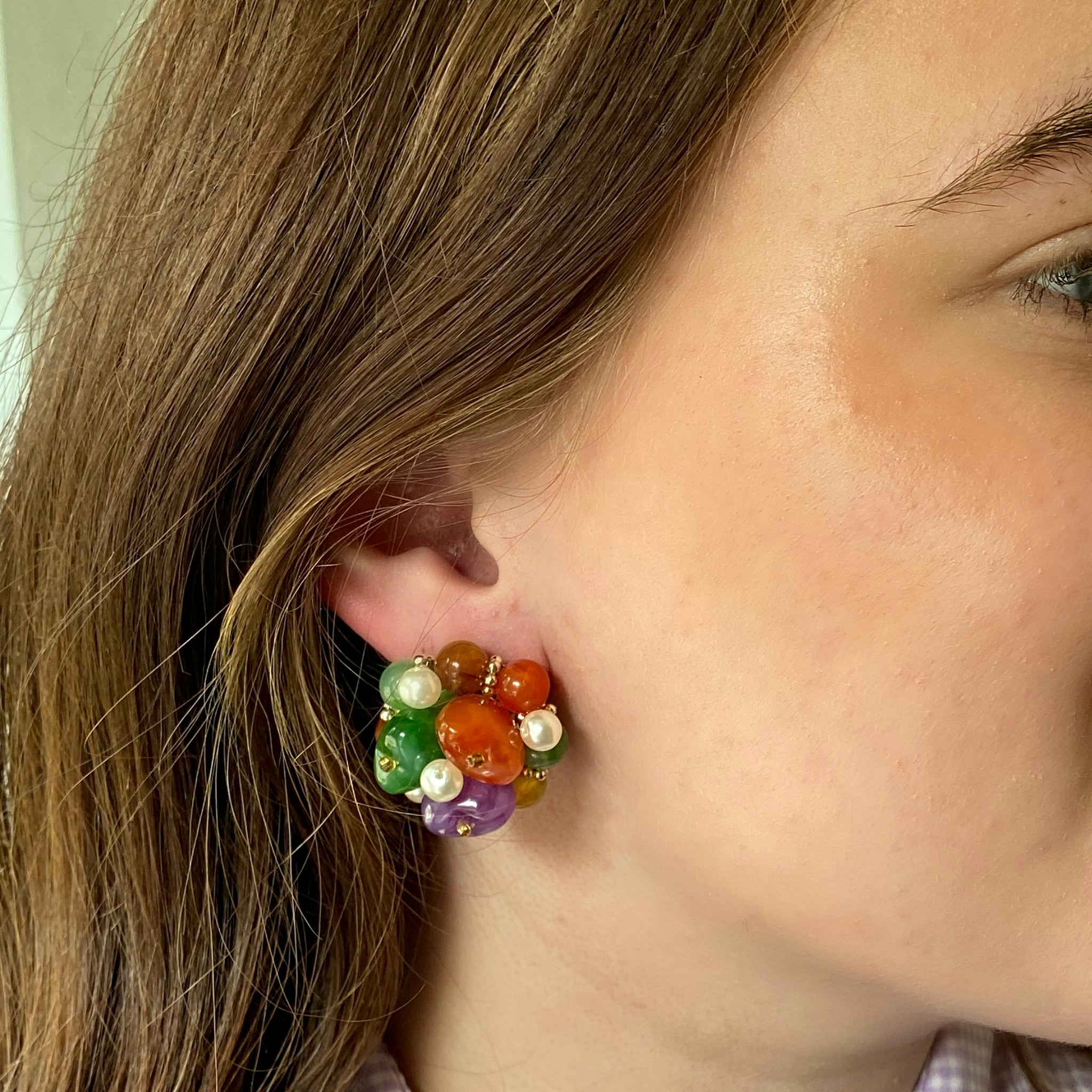 Queenmee Accessories Colourful Clip On Earrings Large Vintage