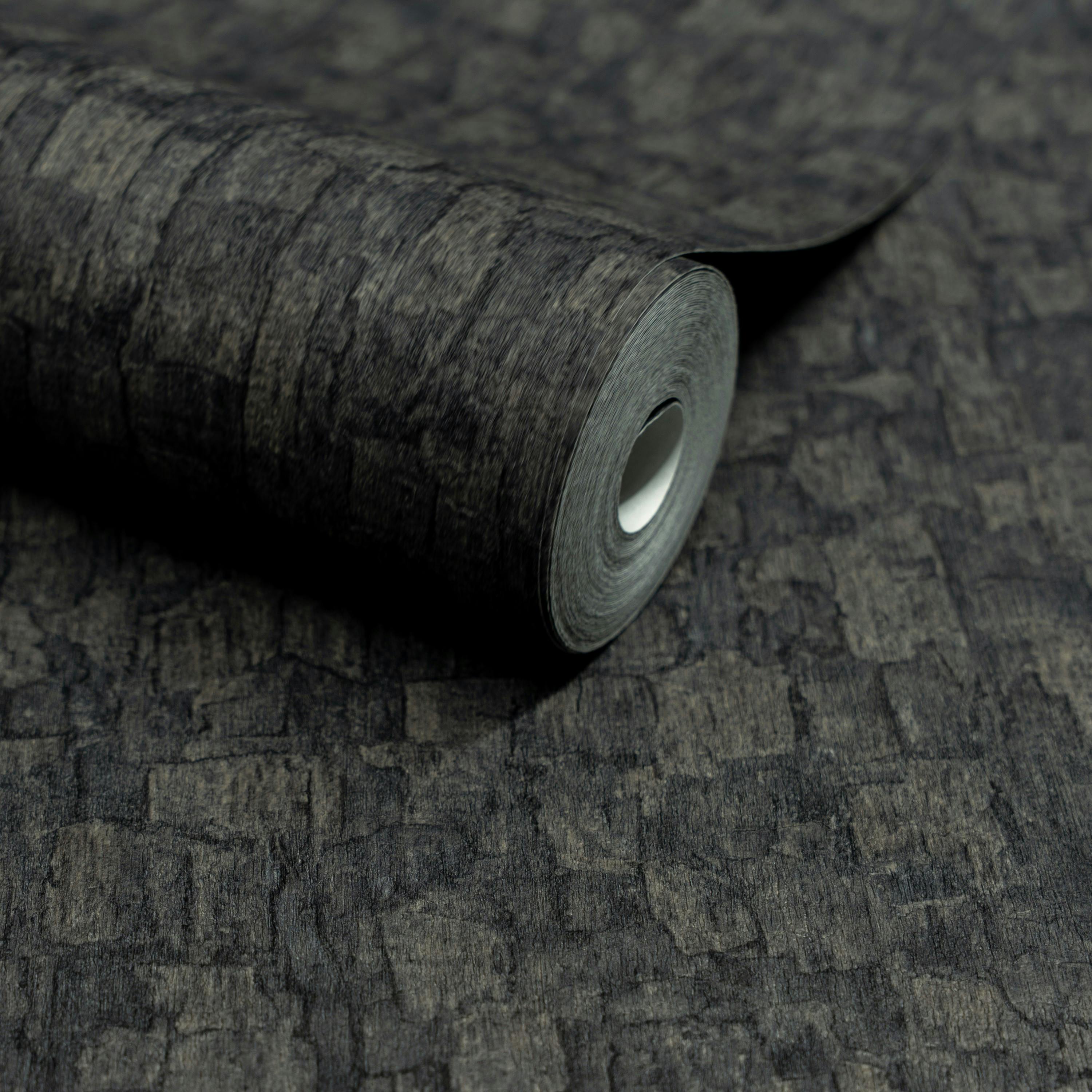 Rackhams Black Boutique Azobe Cork Effect Luxury Weight Embossed Wallpaper, Charcoal