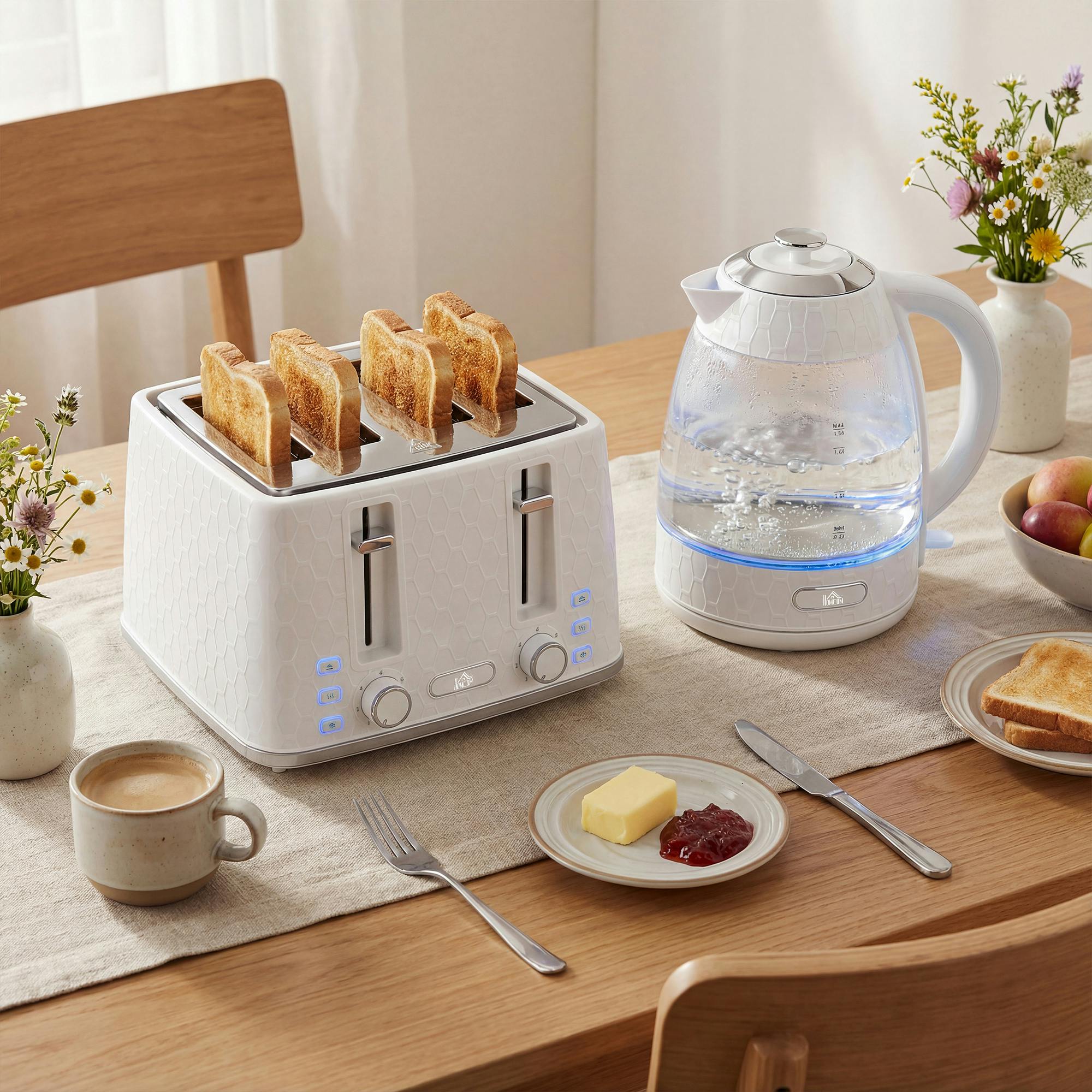 HOMCOM Cream 1.7L Fast Boil Kettle and 4 Slice Toaster Set - Image 5