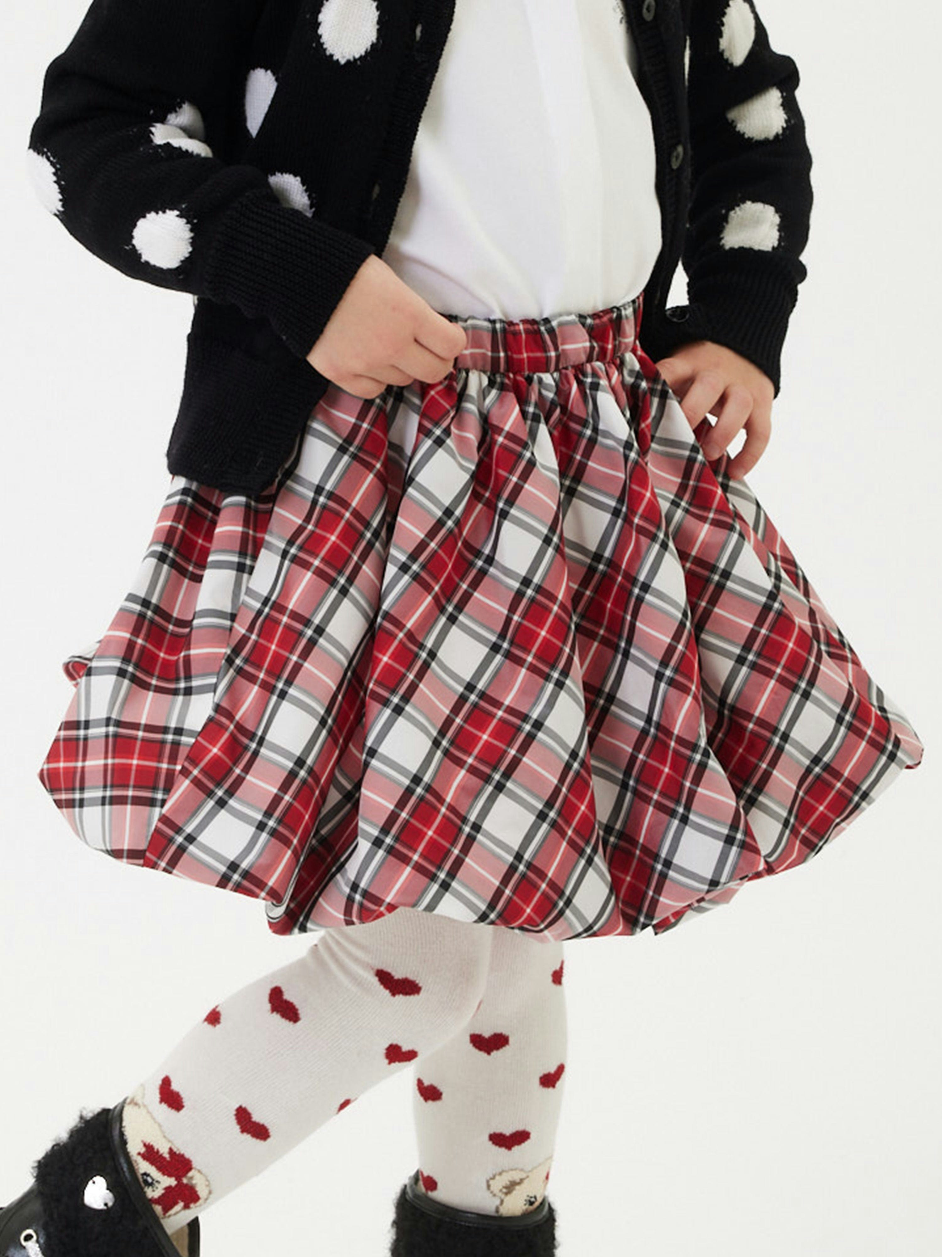 Monnalisa Girls Red Tartan Taffeta Balloon Skirt In - 4 Yrs