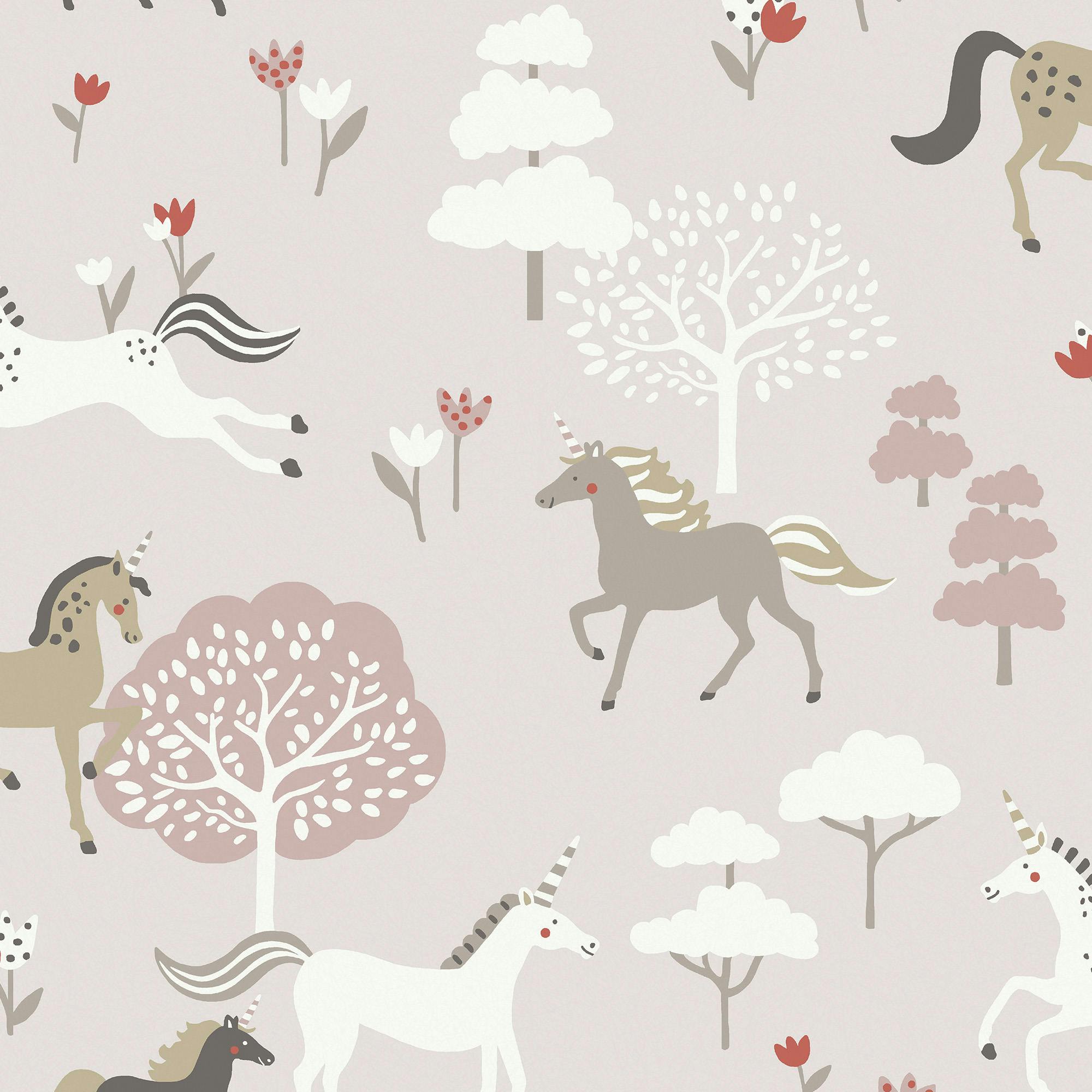 Sophie Allport Pink Forest Ponies Chalk Blush Wallpaper