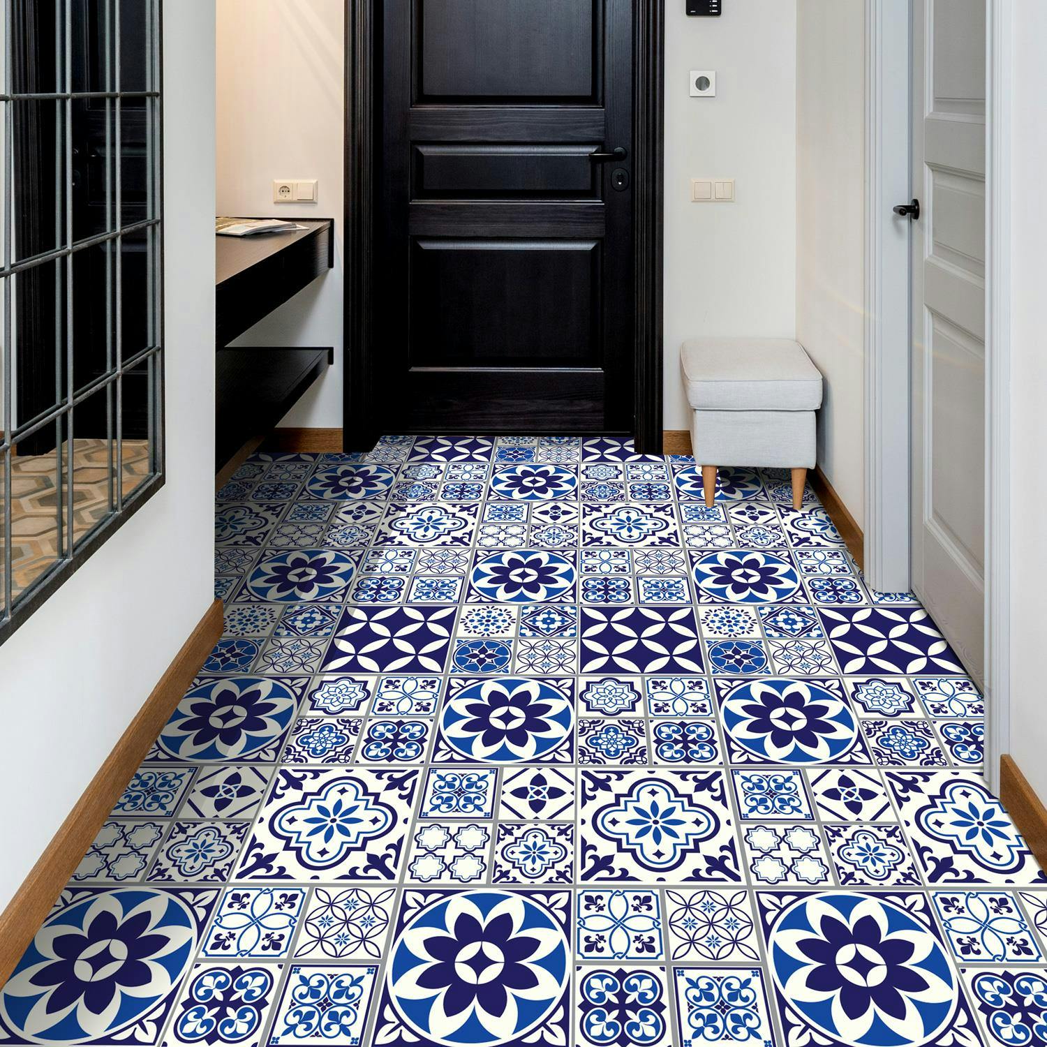Walplus Blue Wfs6010 - Spanish And Moroccan Tiles Melange Floor Sticker 120Cm X 60 Cm