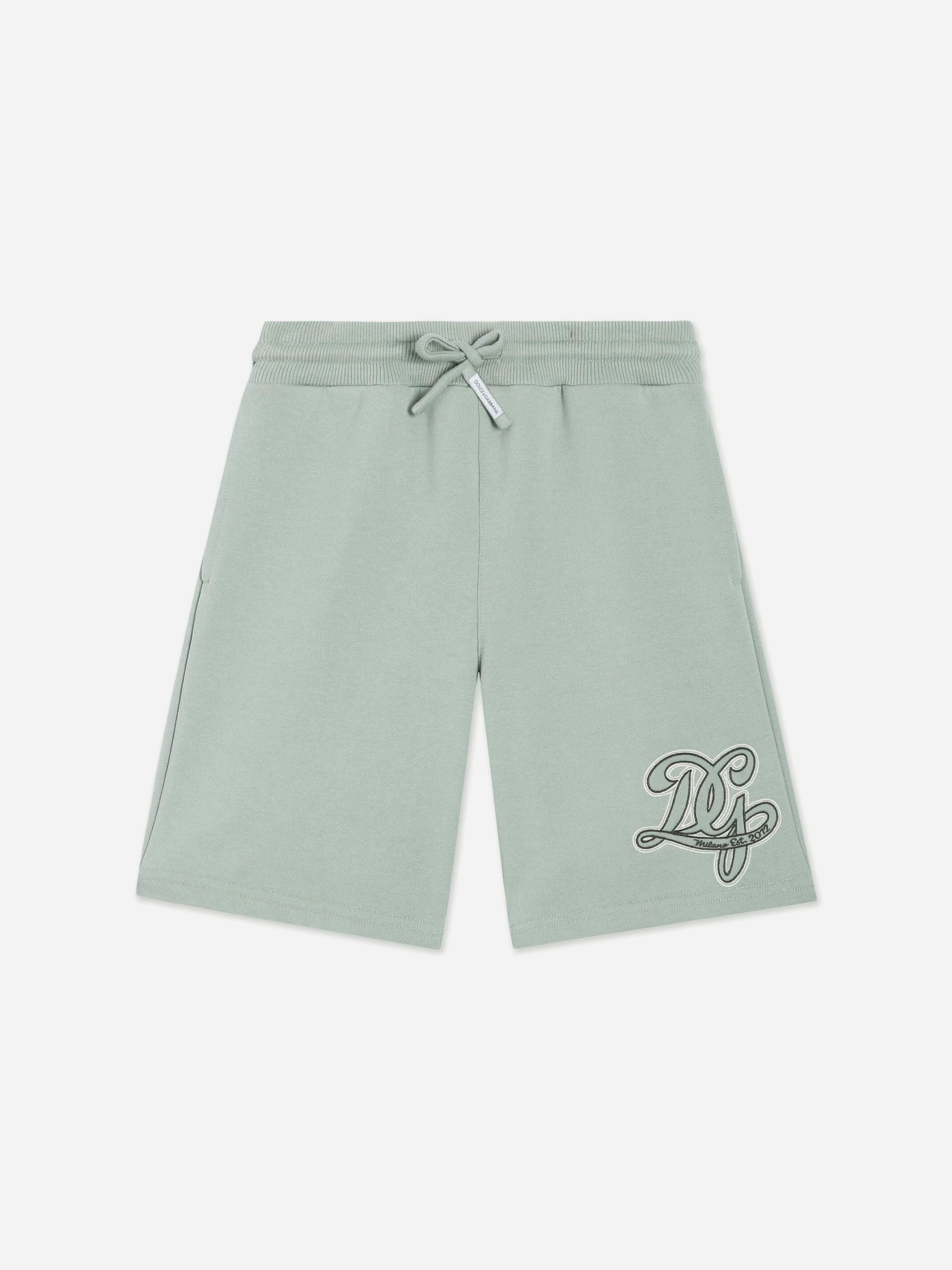 Dolce & Gabbana Kids Boys Green/Blue Dolce & Gabbana Embroidered Logo Shorts In - 10 Yrs