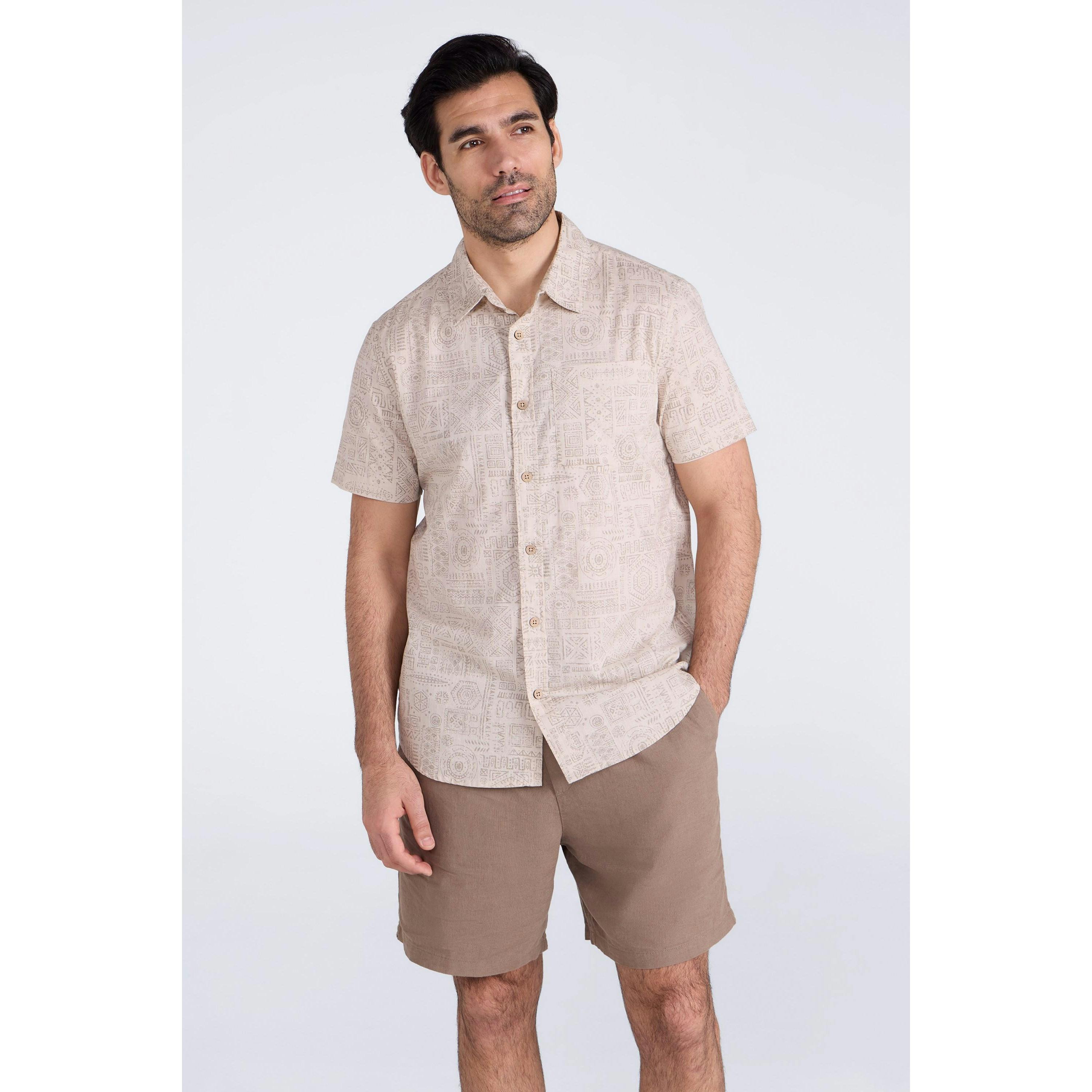 Mountain Warehouse Men's Beige Preston Illustration Shirt - 4XL - 100% Cotton