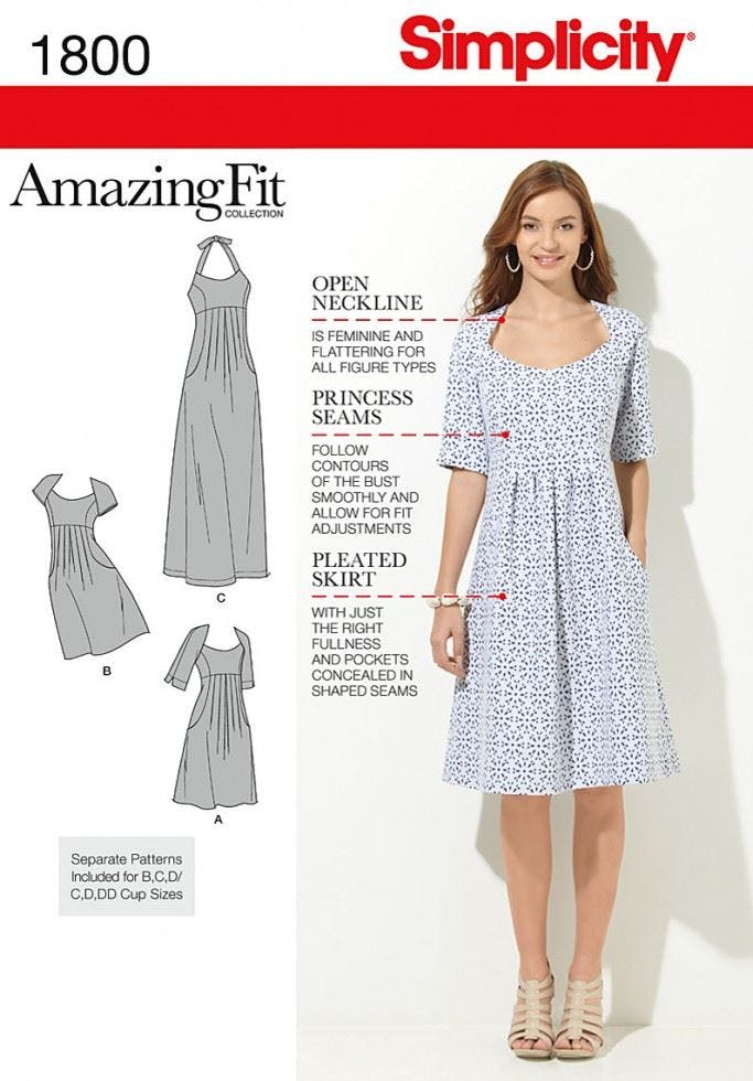 Simplicity Women's Sewing Pattern 1800, Dresses For 10-12-14-16-18 - Intermediate - 10-12-14-16-18
