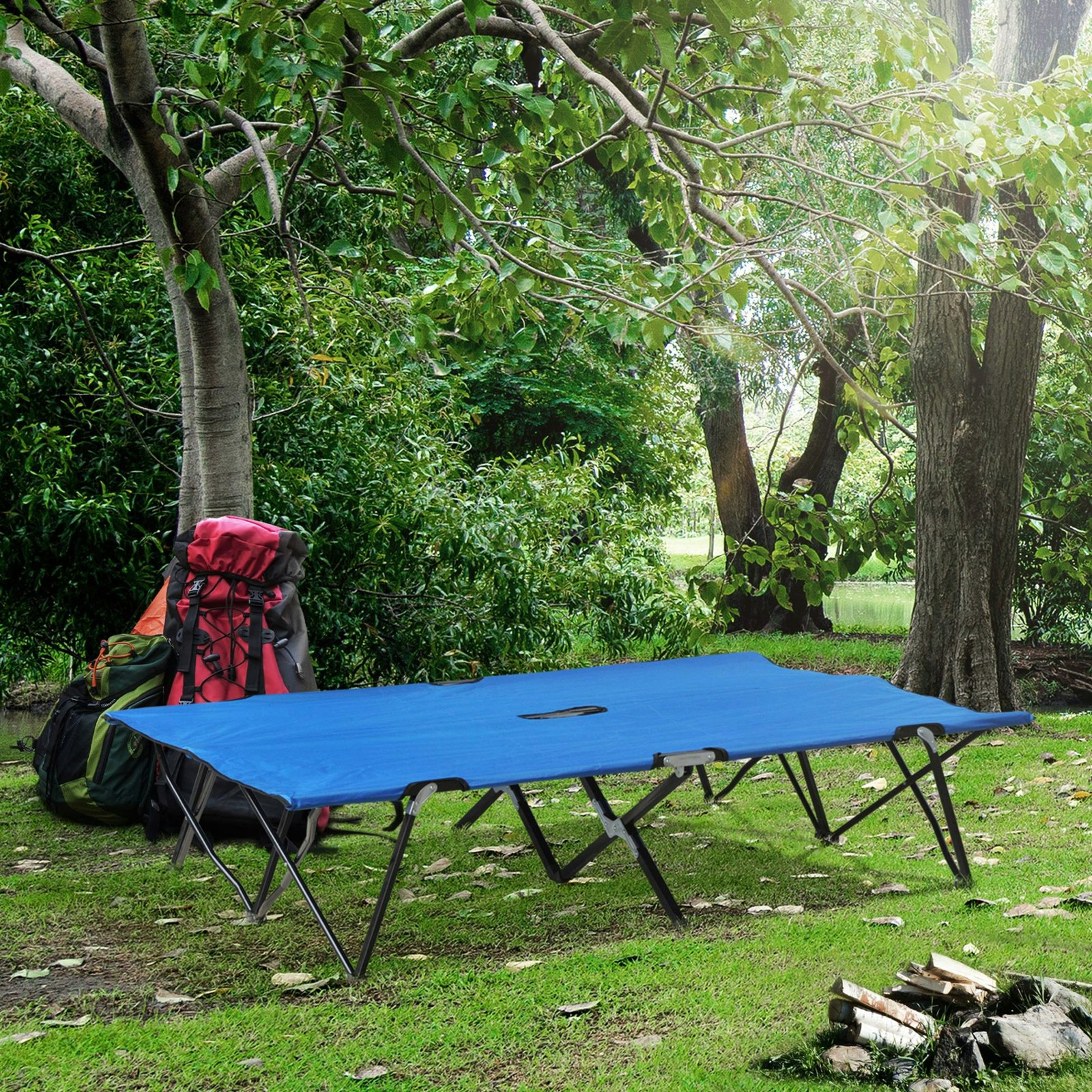 B&Q -  Double Camping Folding Cot Outdoor Portable Sleeping BedBlue - Image 8