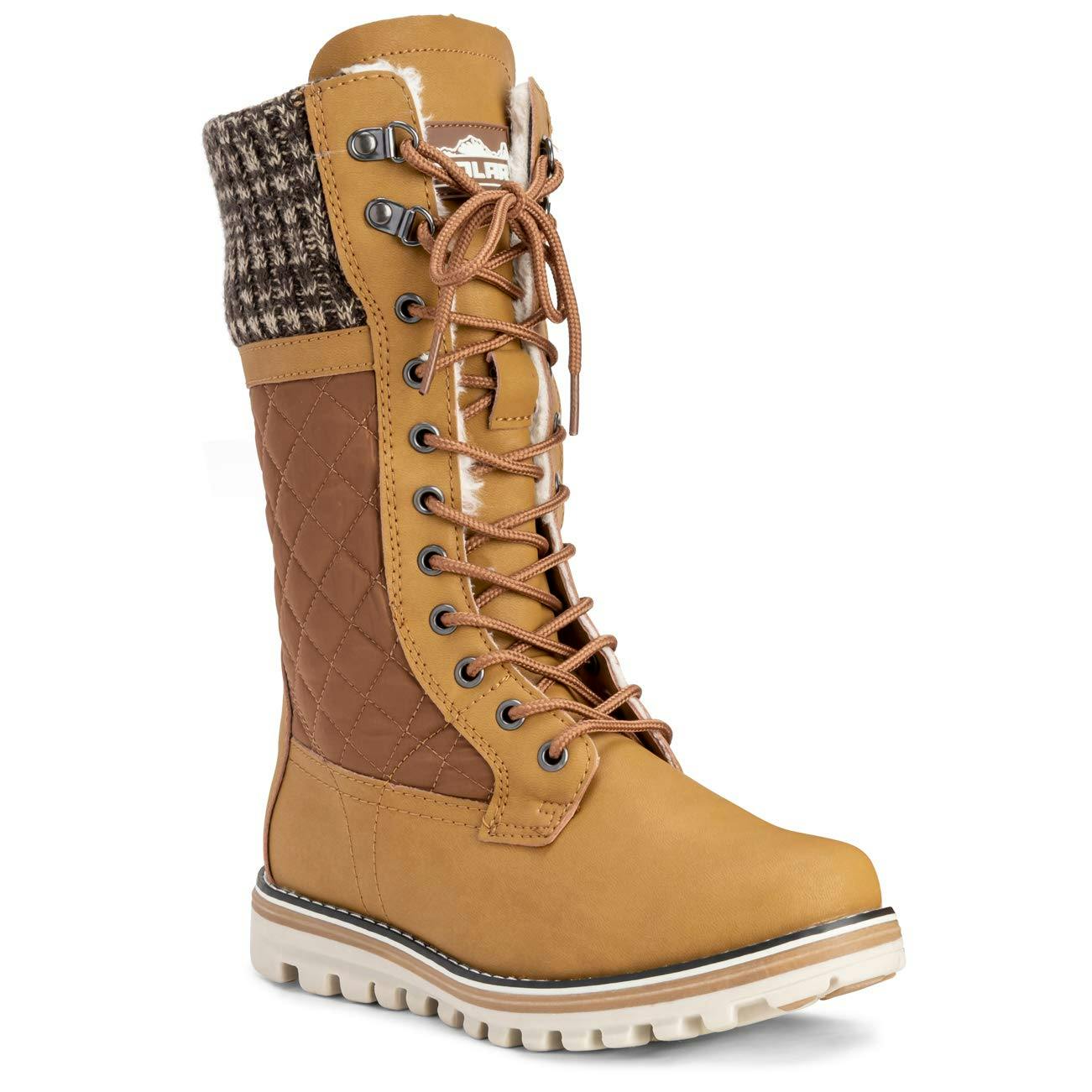 Viva Women's Faux Fur Thermal Waterproof Outdoor Snow Winter Calf Boots - 4 - Tan