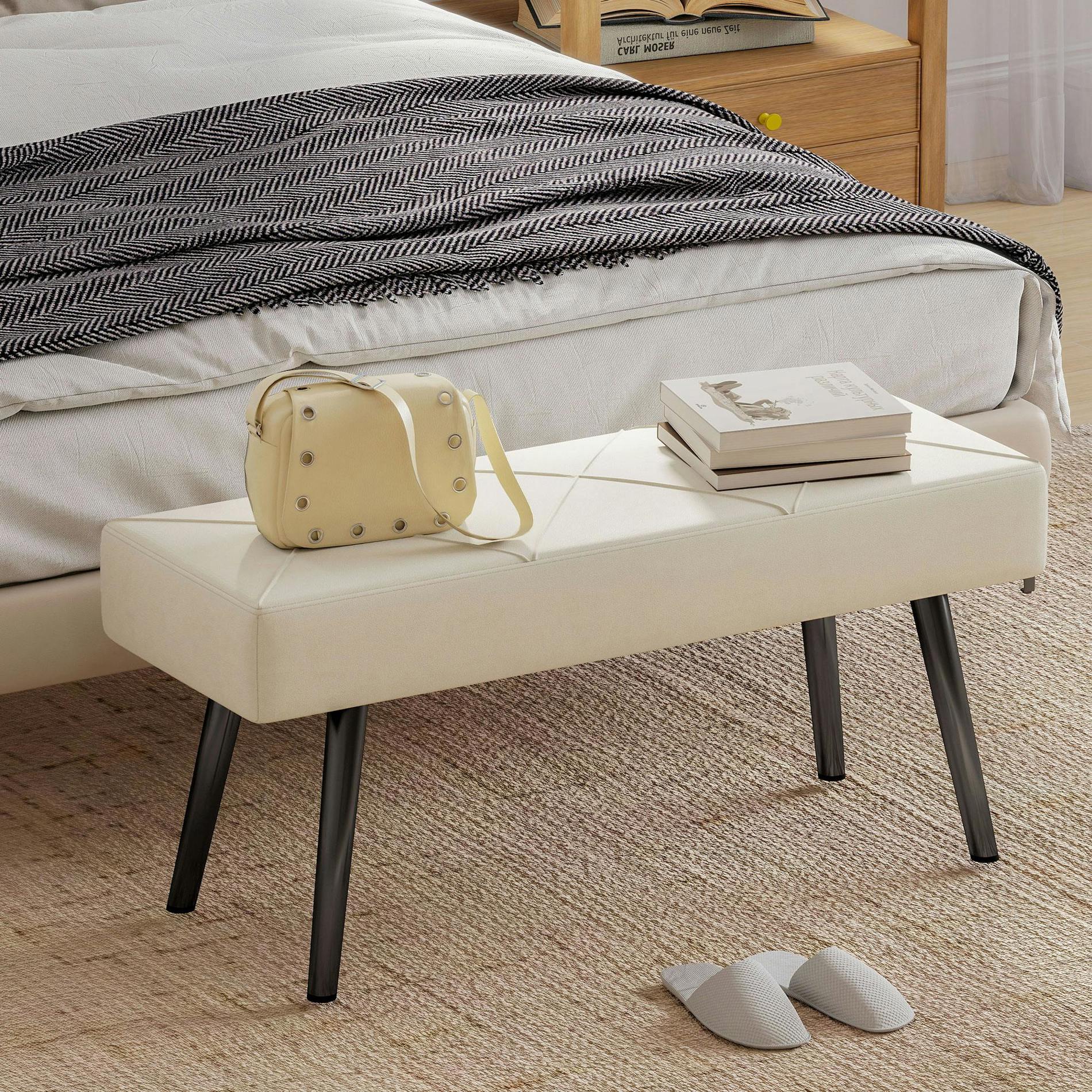 Rackhams Cream Upholstered Hallway Bench With X-Shape Design And Legs, - 100