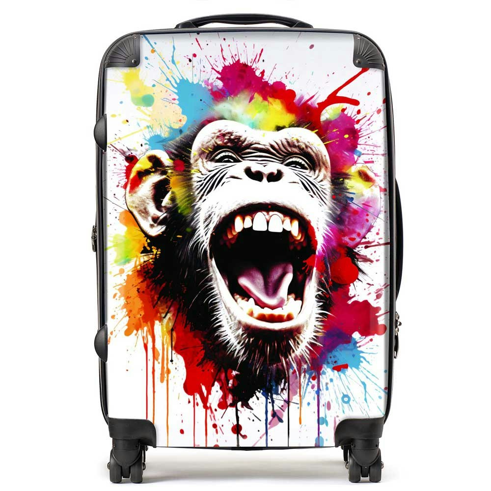 Warren Reed Coloured Splashart Crazy Monkey Face Suitcase - Medium