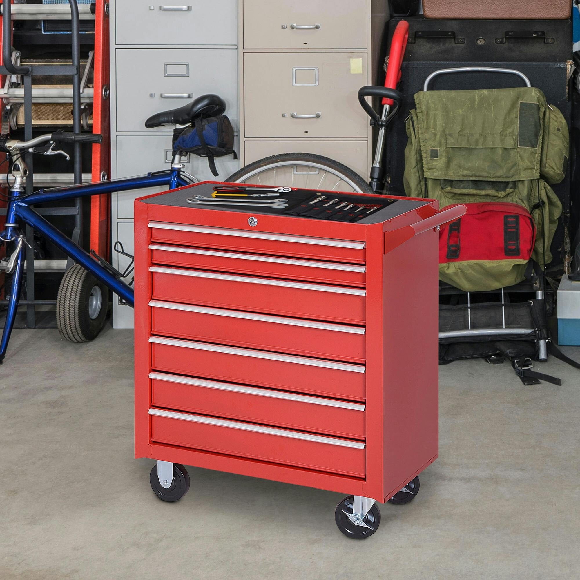 B&Q - Roller Tool Cabinet Storage Chest Box Garage Workshop 7 Drawers Red - Image 7