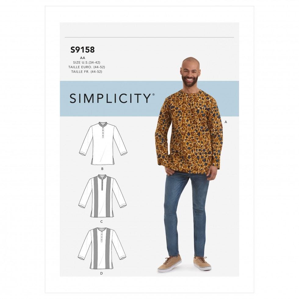 Simplicity Men's Sewing Pattern 9158, Tops For Aa (34-36-38-40-42) - Intermediate - Bb (44-46-48-50-52)