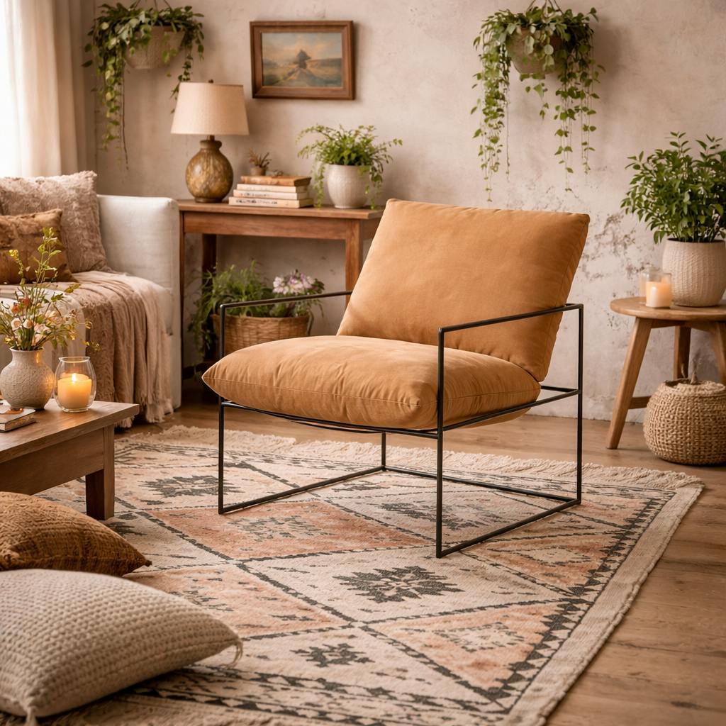 Wyld Haus Brown/Black Drogheda Tan Accent Chair Metal Frame