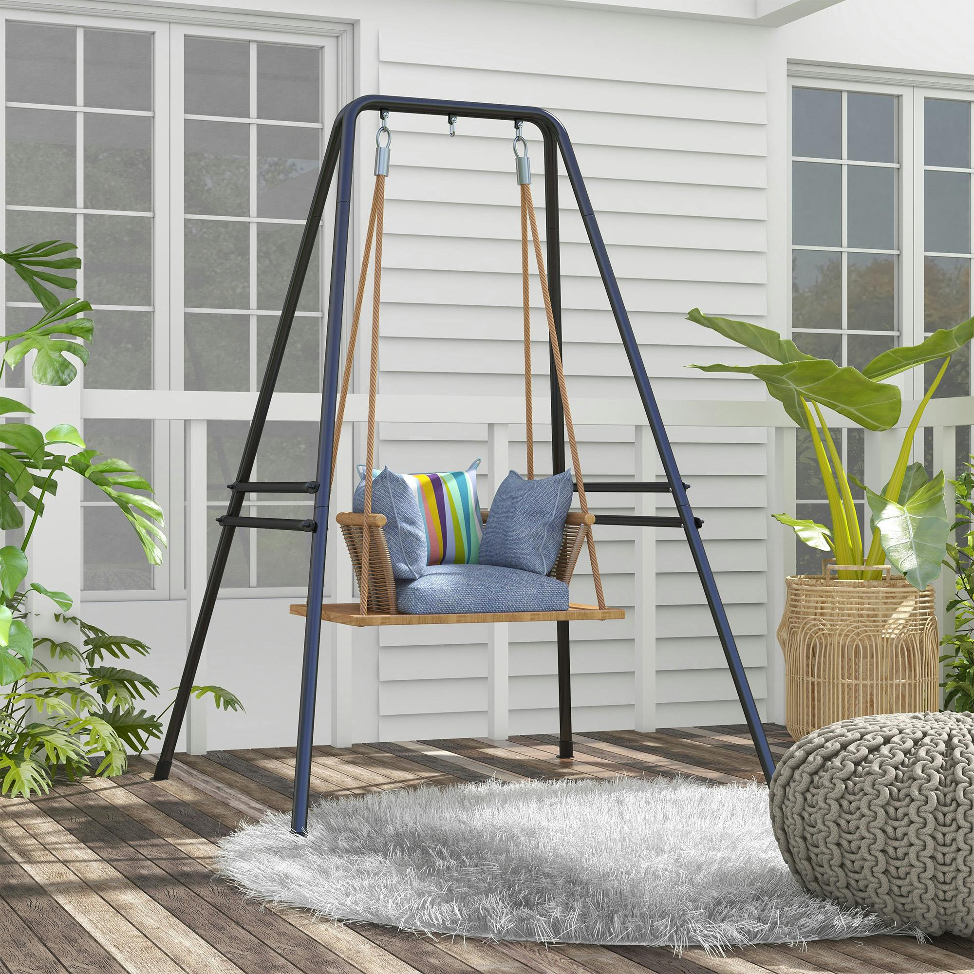 Rackhams Black Hammock Chair Stand Metal Frame Hammock Stand Only,