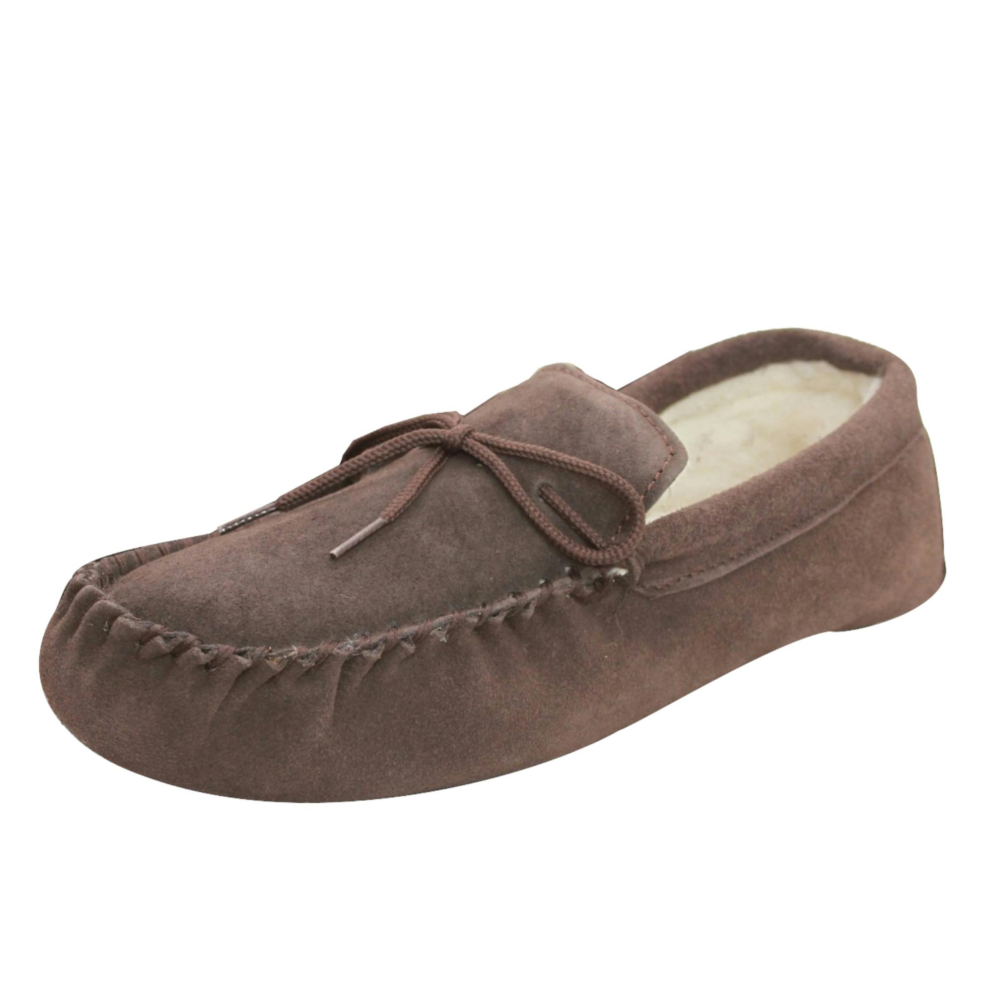Eastern Counties Leather Unisex Wool-Blend Soft Sole Moccasins - Chocolate - 5 Uk-6 Uk - Chocolate - 80% Suede/20% Wool
