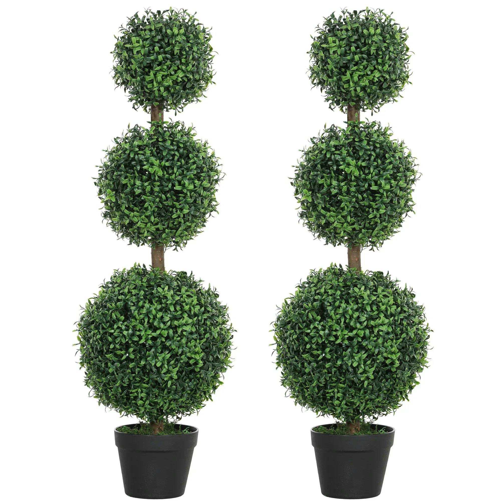 Homcom Set Of 2 Decorative Artificial Plants Boxwood Trees In Pot, Green - Image 6