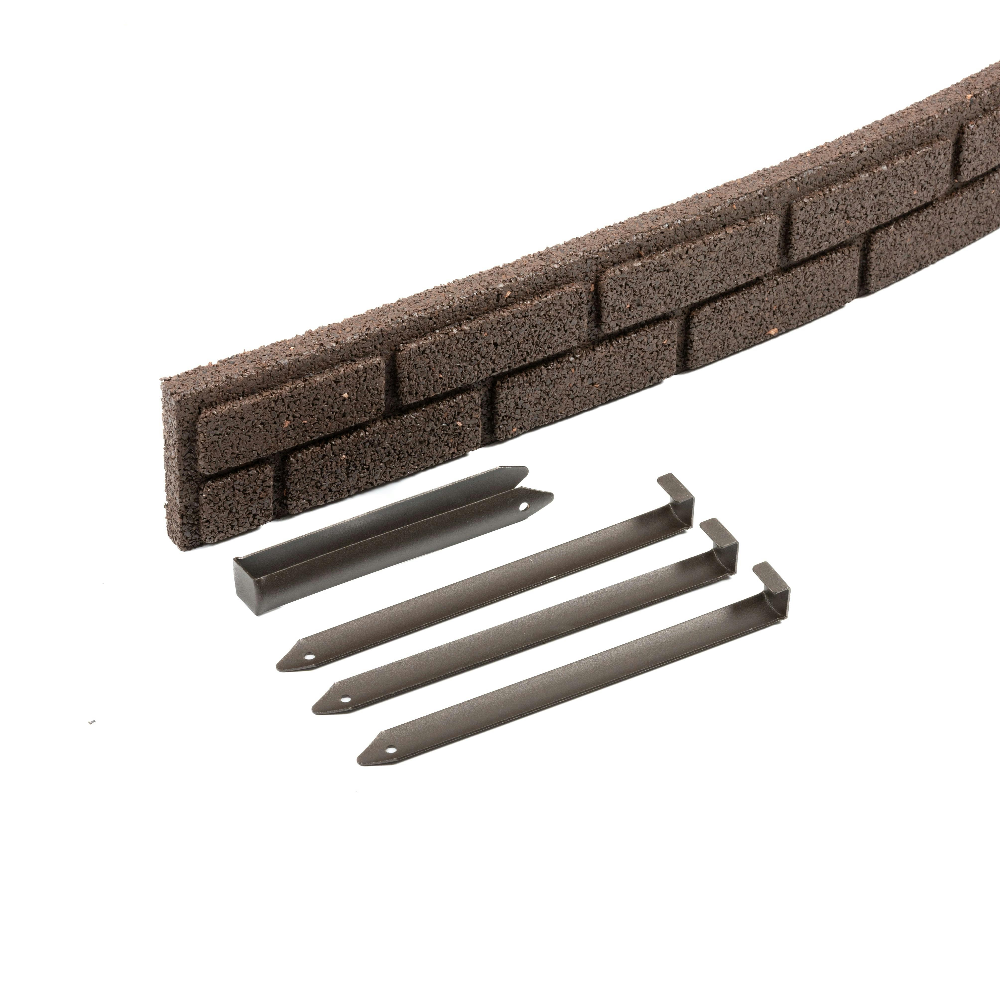 Rackhams Brown Recycled Rubber Lawn Edging Ultra Curve Bricks Border - Pack Of 12