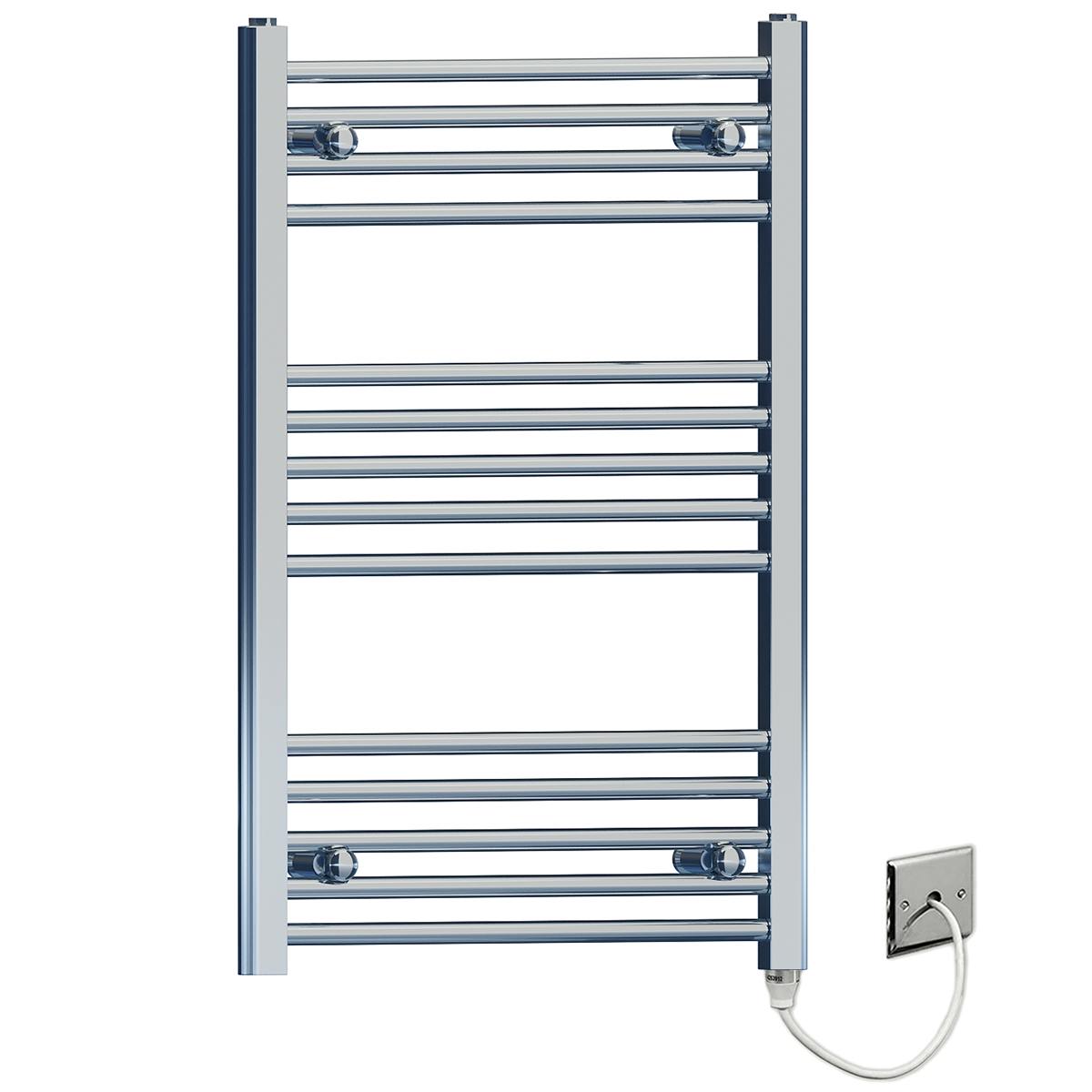 Myhomeware 500X800mm Chrome Flat Electric Pre-Filled Towel Rail Radiator For Designer Bathroom Standard Element