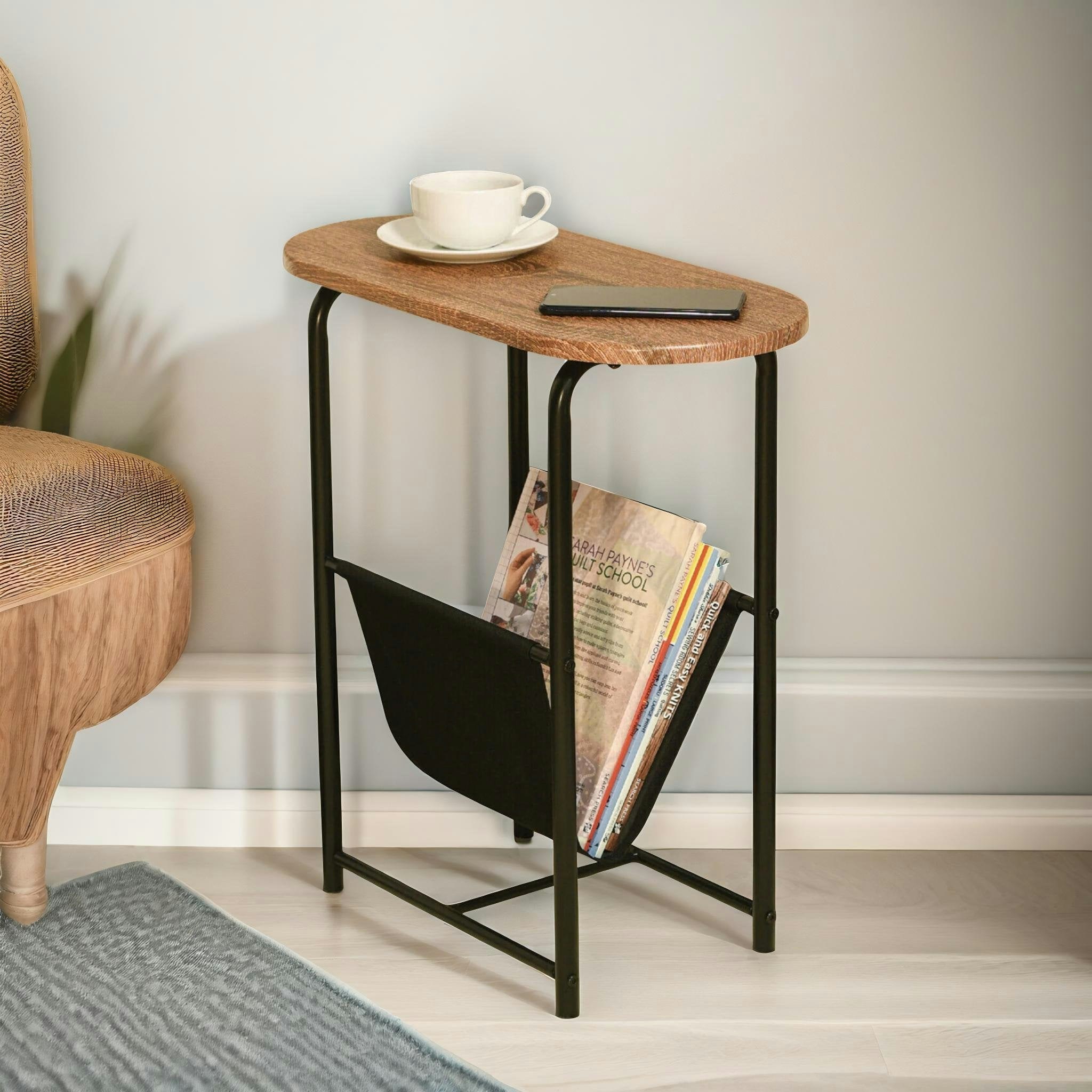 Rafaelo Mobilia Brown Industrial Side Table With Magazine Holder