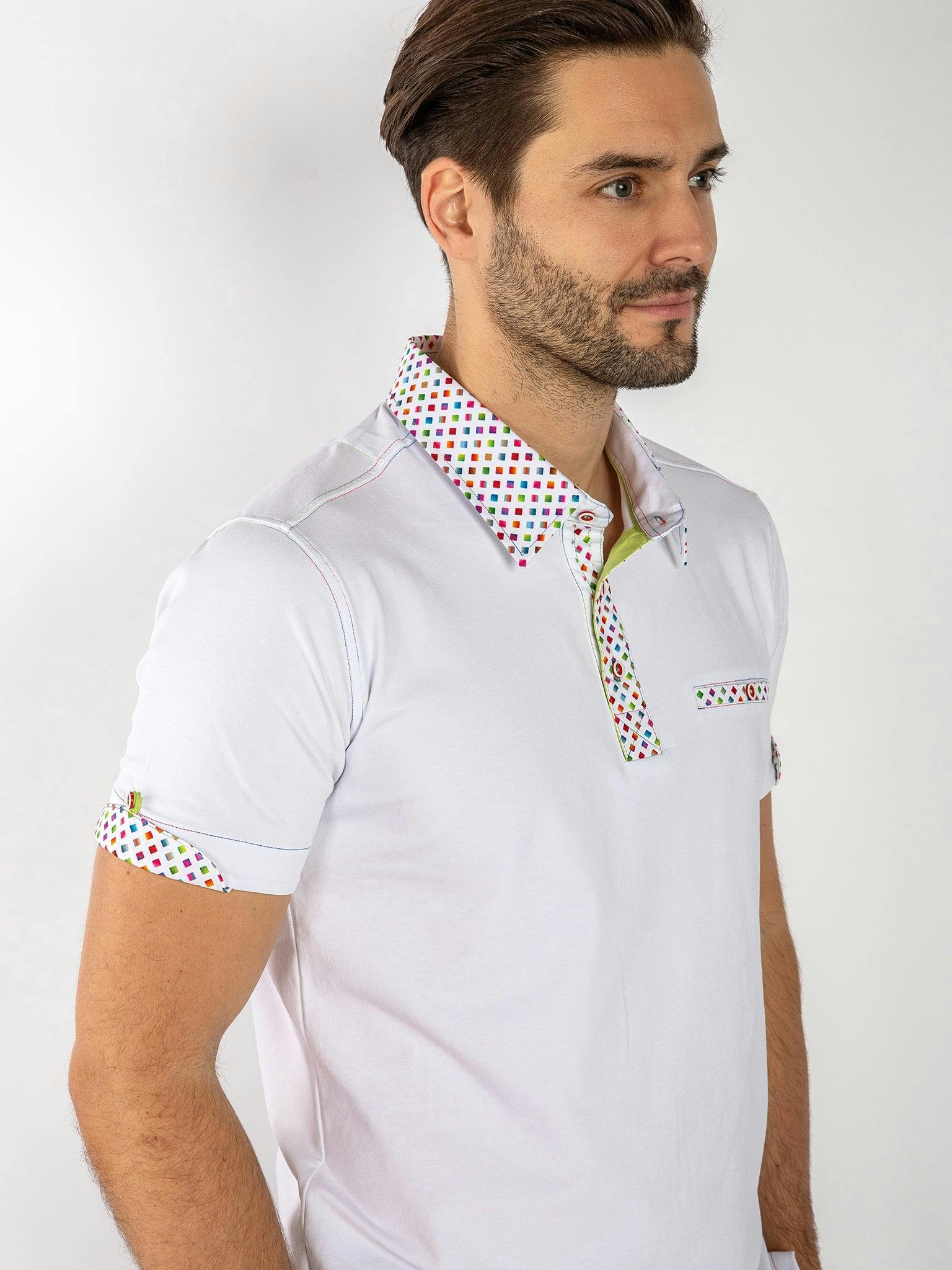 Claudio Lugli Men's White Signature Polo Shirt With Pixel Insert - 3XL