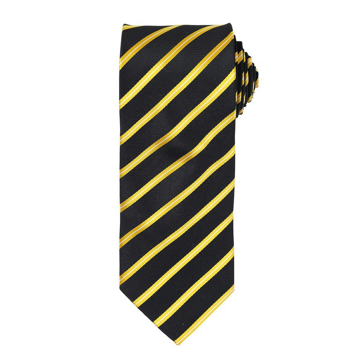 Premier Mens Stripe Tie (Black/Gold) - One Size - Image 3