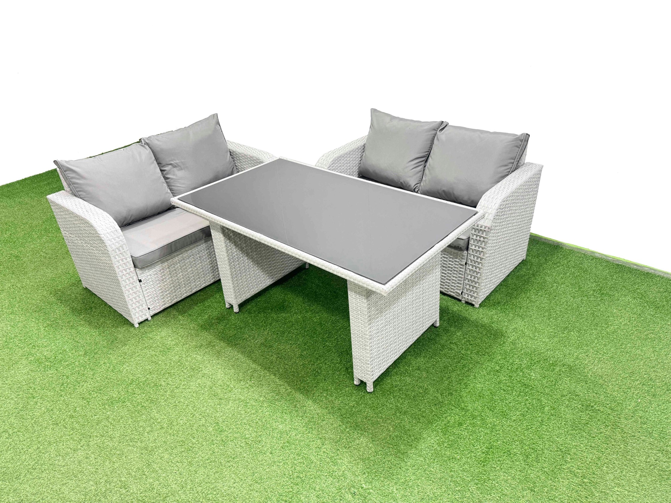 Rackhams Light/Grey 3 Pieces Outdoor Pe Rattan Sofa Set Patio Garden Furniture Sets With Cushions