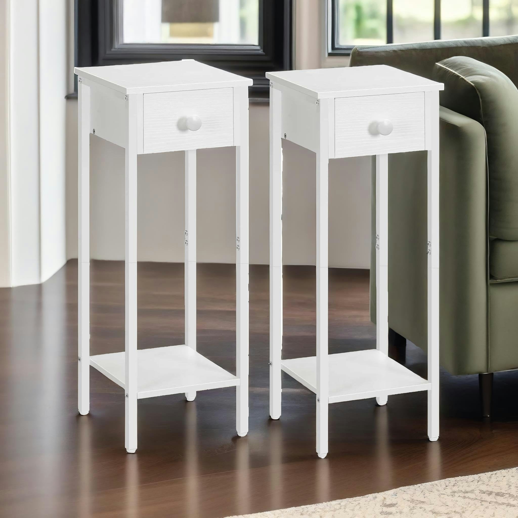 Rafaelo Mobilia White Set Of 2 Tall Bedside Tables