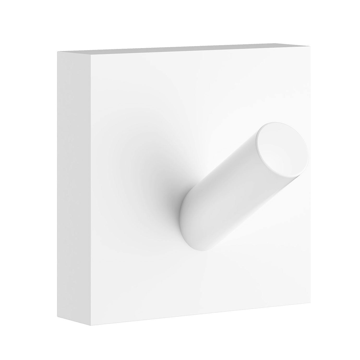 Rackhams White Single Matt Towel Hook (45Mm X 45Mm) Wall Mounted Bathroom Storage Square Robe Hooks Clothes Hanger Coat Peg