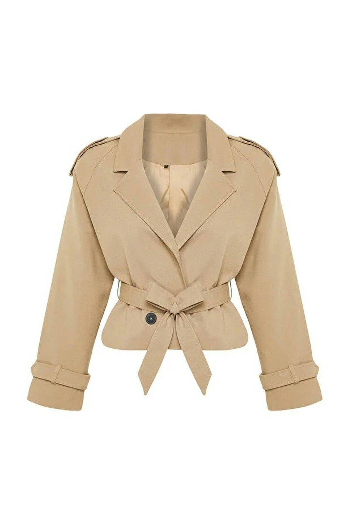 Wovcor Woven Crop Blazer Jacket - Taupe - 6