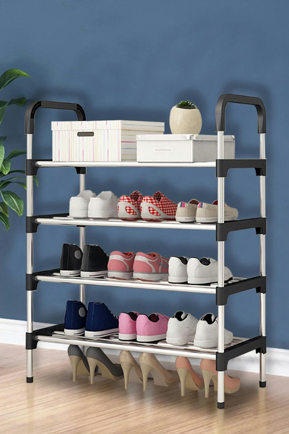 Living And Home 4 Tiers Shoe Rack Organizer Stackable Space Saving Shoe Shelf