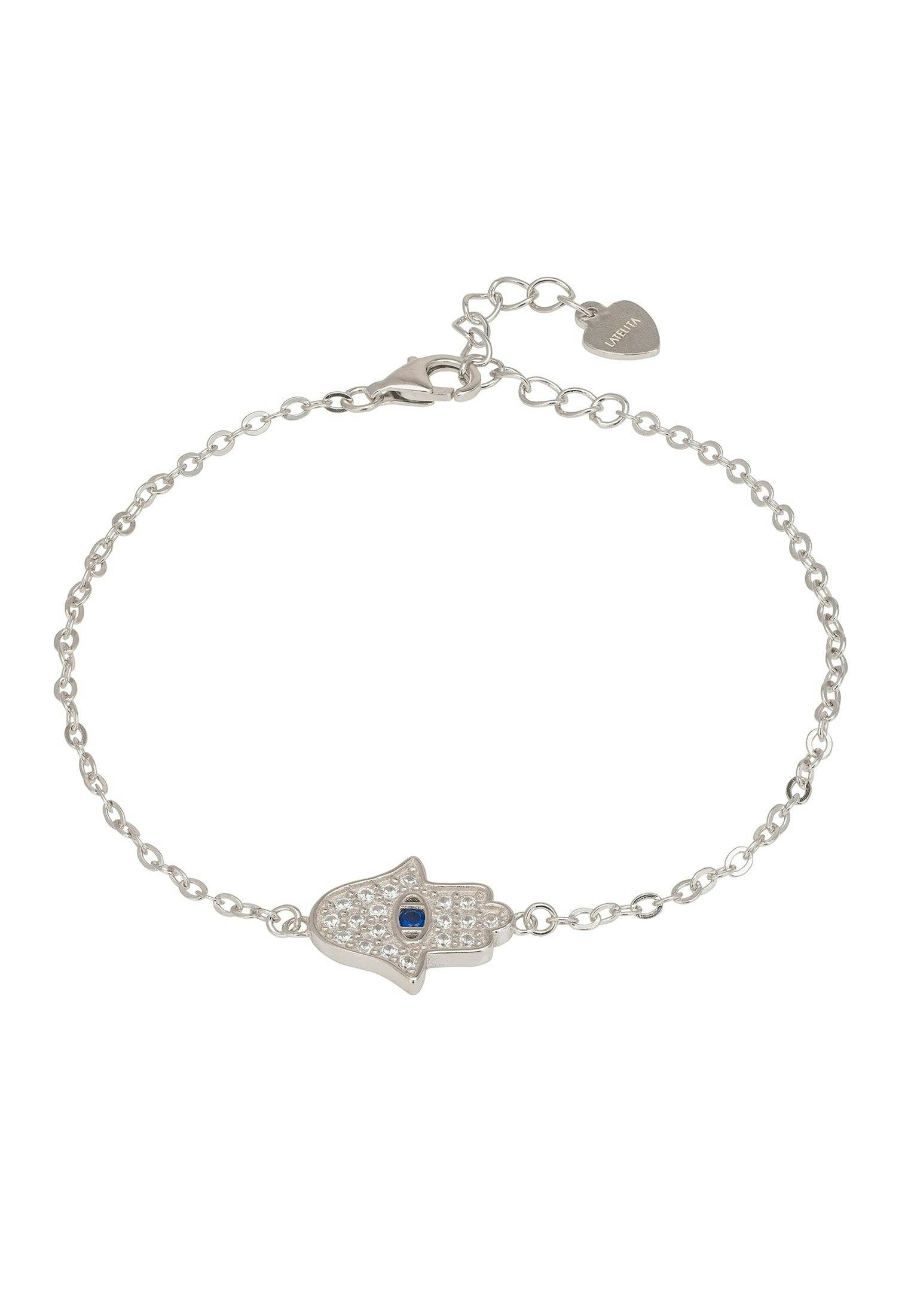 Latelita Silver Hamsa Hand With Evil Eye Bracelet