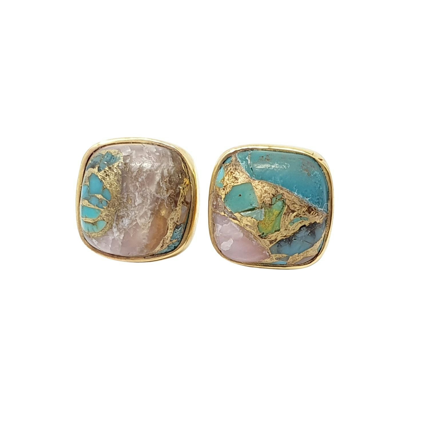 Harfi Gold/Turquoise Plated Opal And Plated Gemstone Stud Earrings