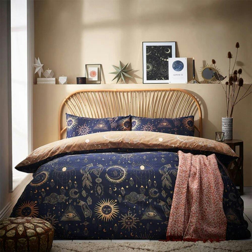 Furn Gold Constellation Duvet Cover Set - Navy/ - Single - Navy/ - 50% Cotton/50% Polyester