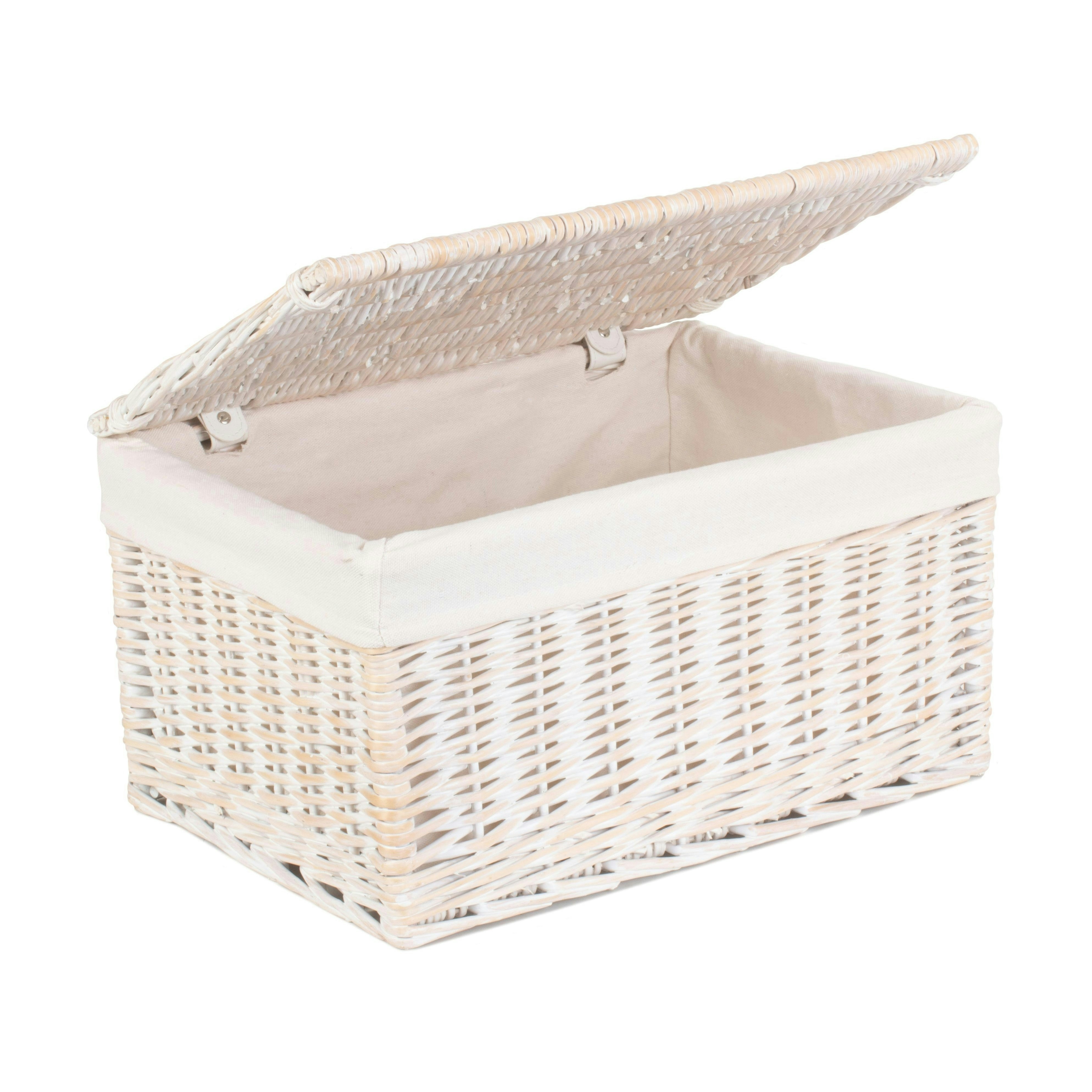 Rackhams White Wash Steamed Cotton Lined Wicker Storage Basket - Medium