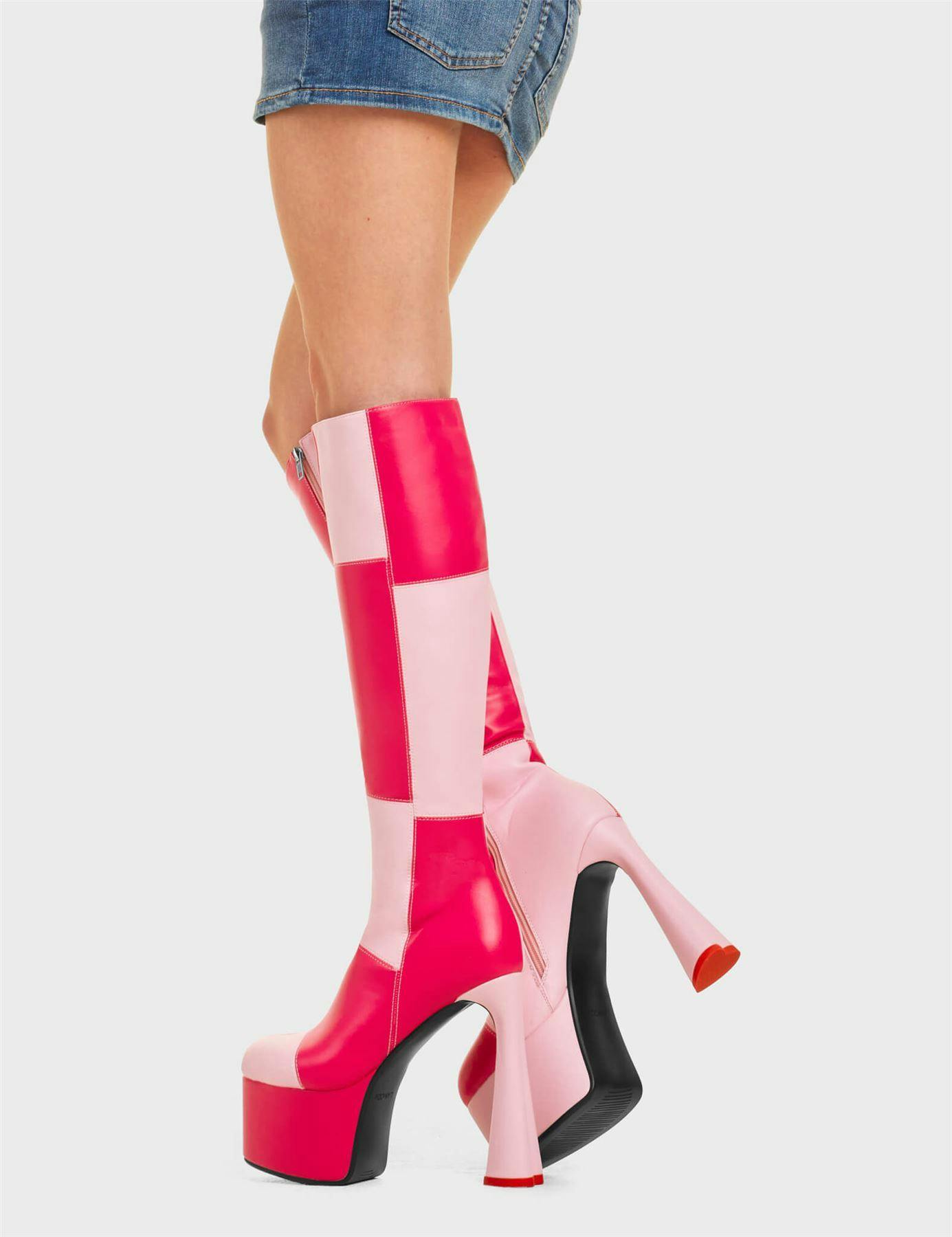Lamoda Pink/Fuchsia Sweet Tooth Platform Knee High Boots Fun Playful Style - Uk5