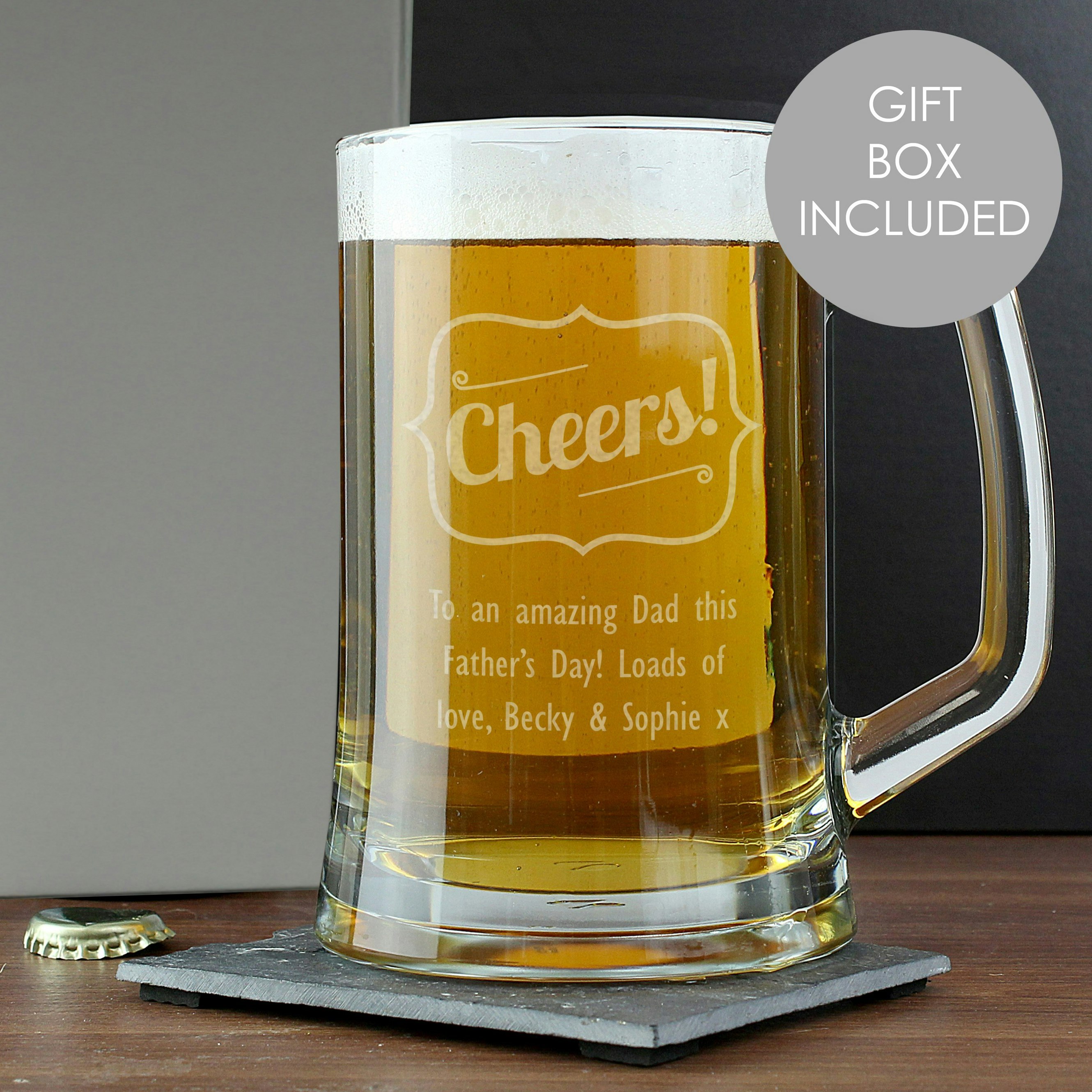 Rackhams Personalised Cheers Glass Pint Stern Tankard