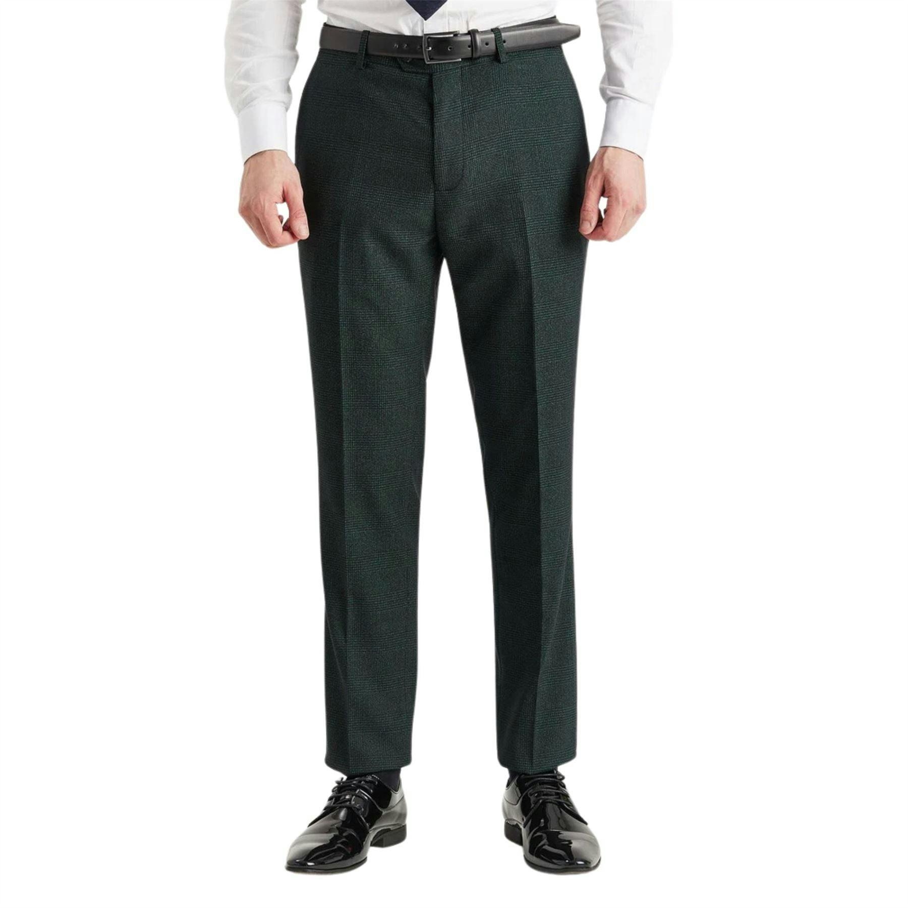 Infinity Leather Men's Green Suit Trouser Prince Of Wales Formal Trouser - 44