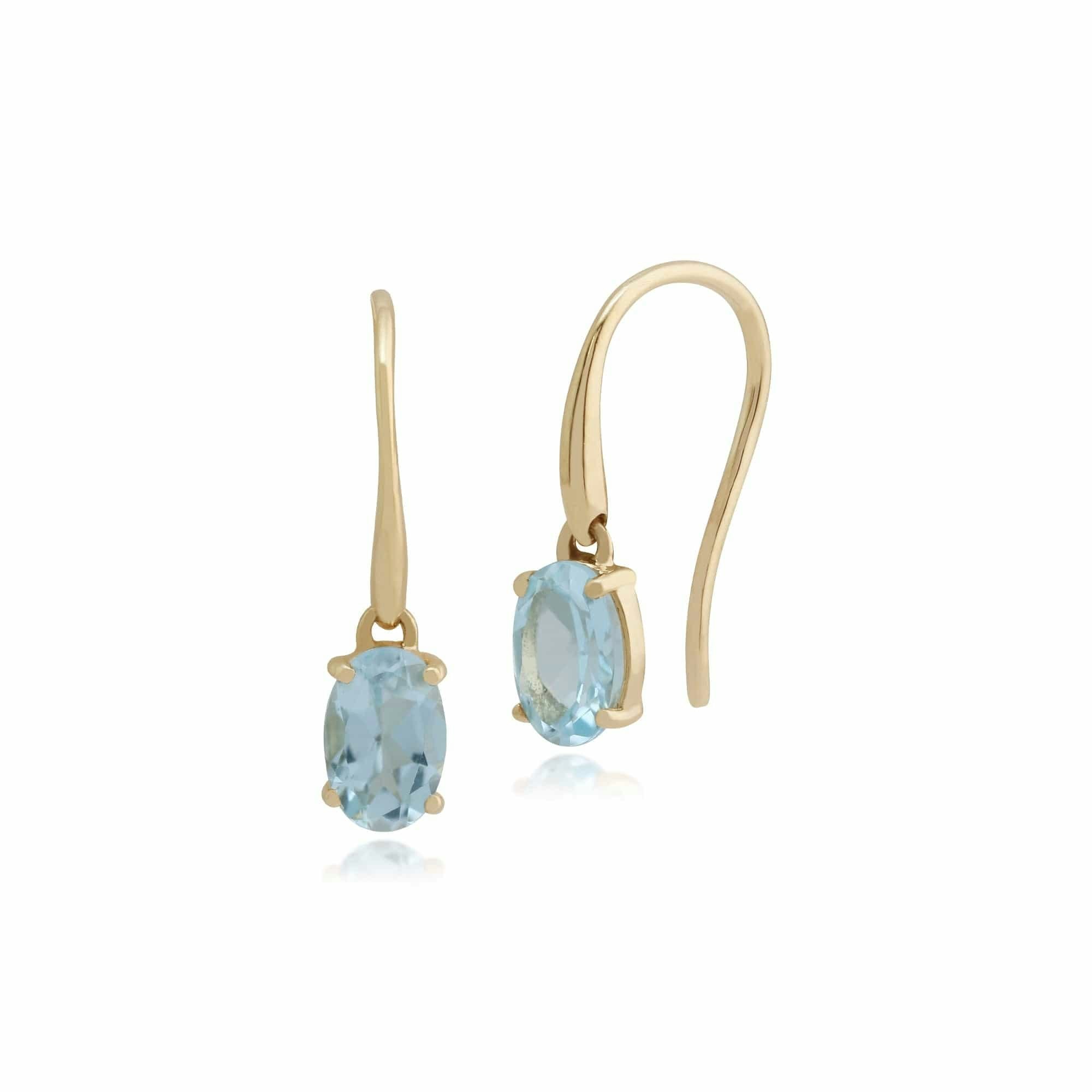 Gemondo Yellow/Gold Classic Oval Aquamarine Claw Set Drop Earrings In 9Ct