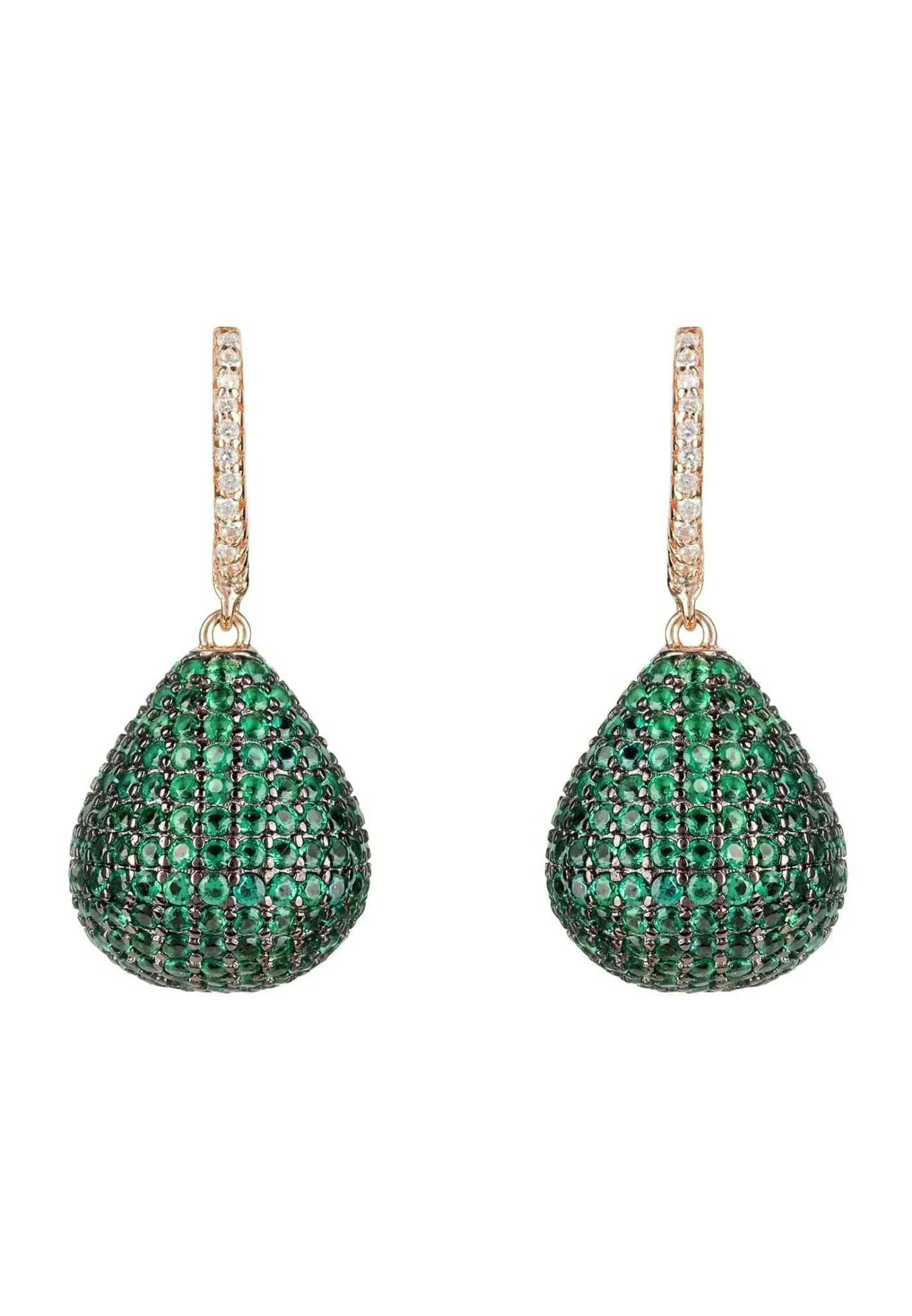 Latelita Green Valerie Pear Drop Gemstone Earring Rosegold Emerald